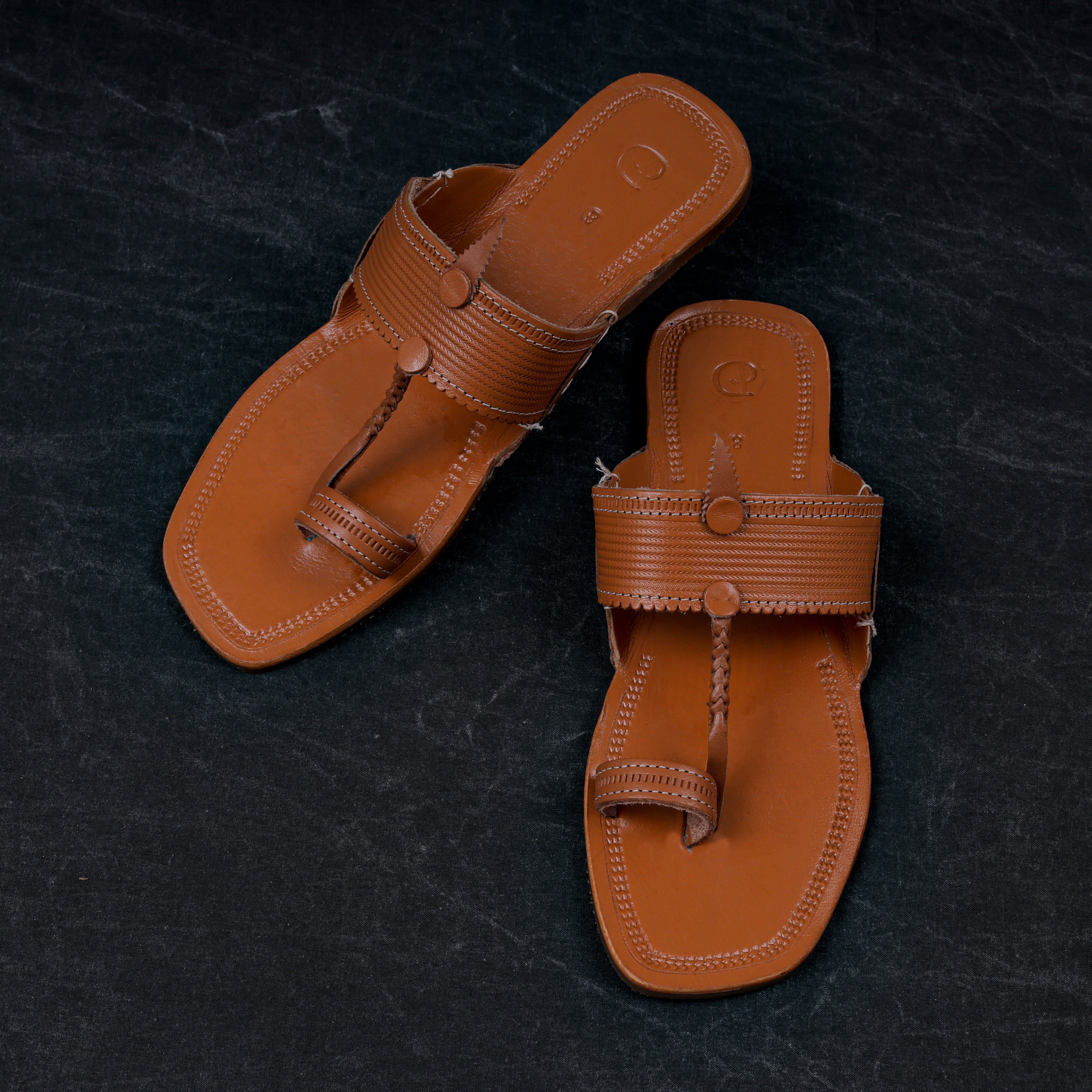 Tan Patent Leather Kolhapuri Sandals