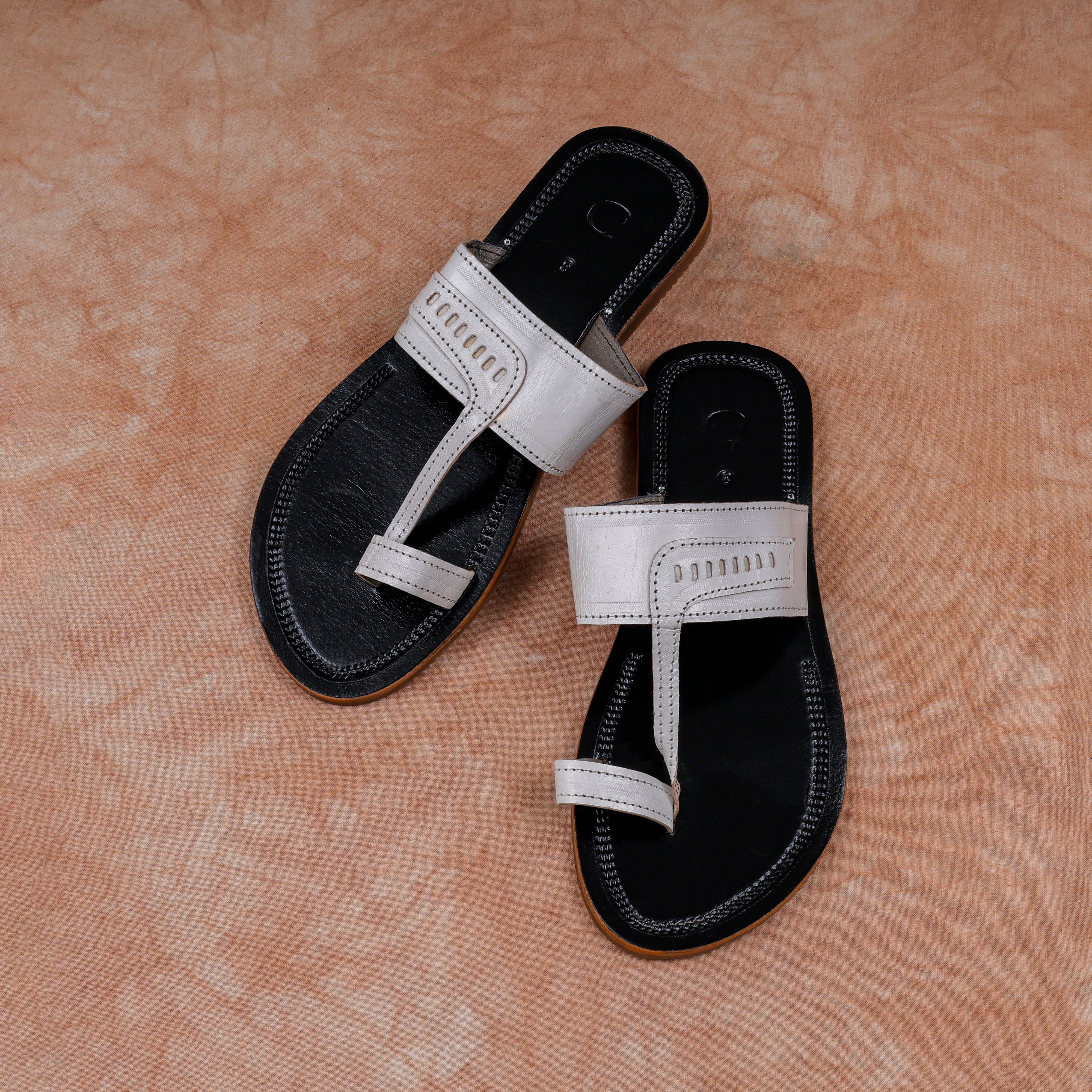 Black Two Tone Leather Kolhapuri Sandals