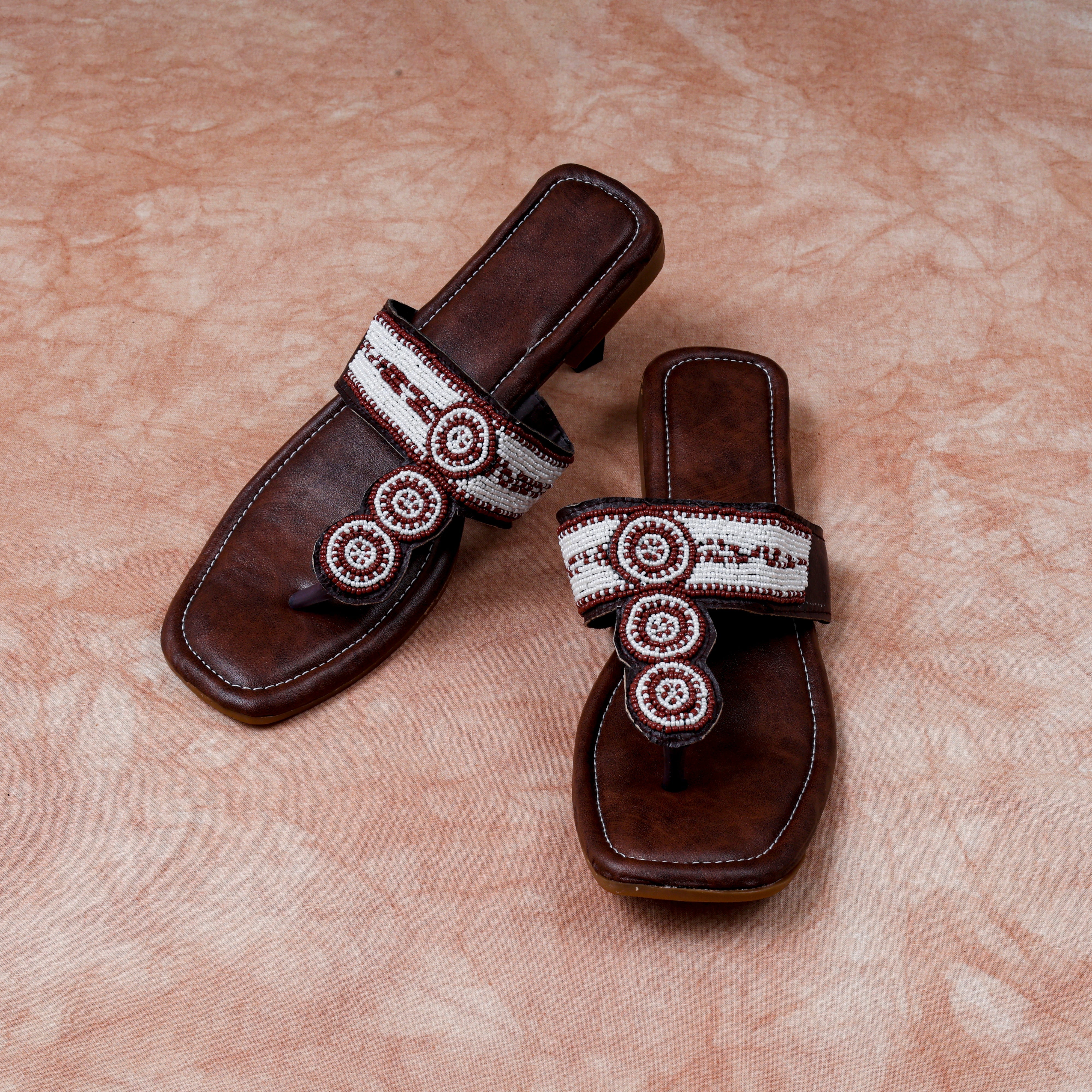 Brown Rexine Open Toe Ethnic Flats