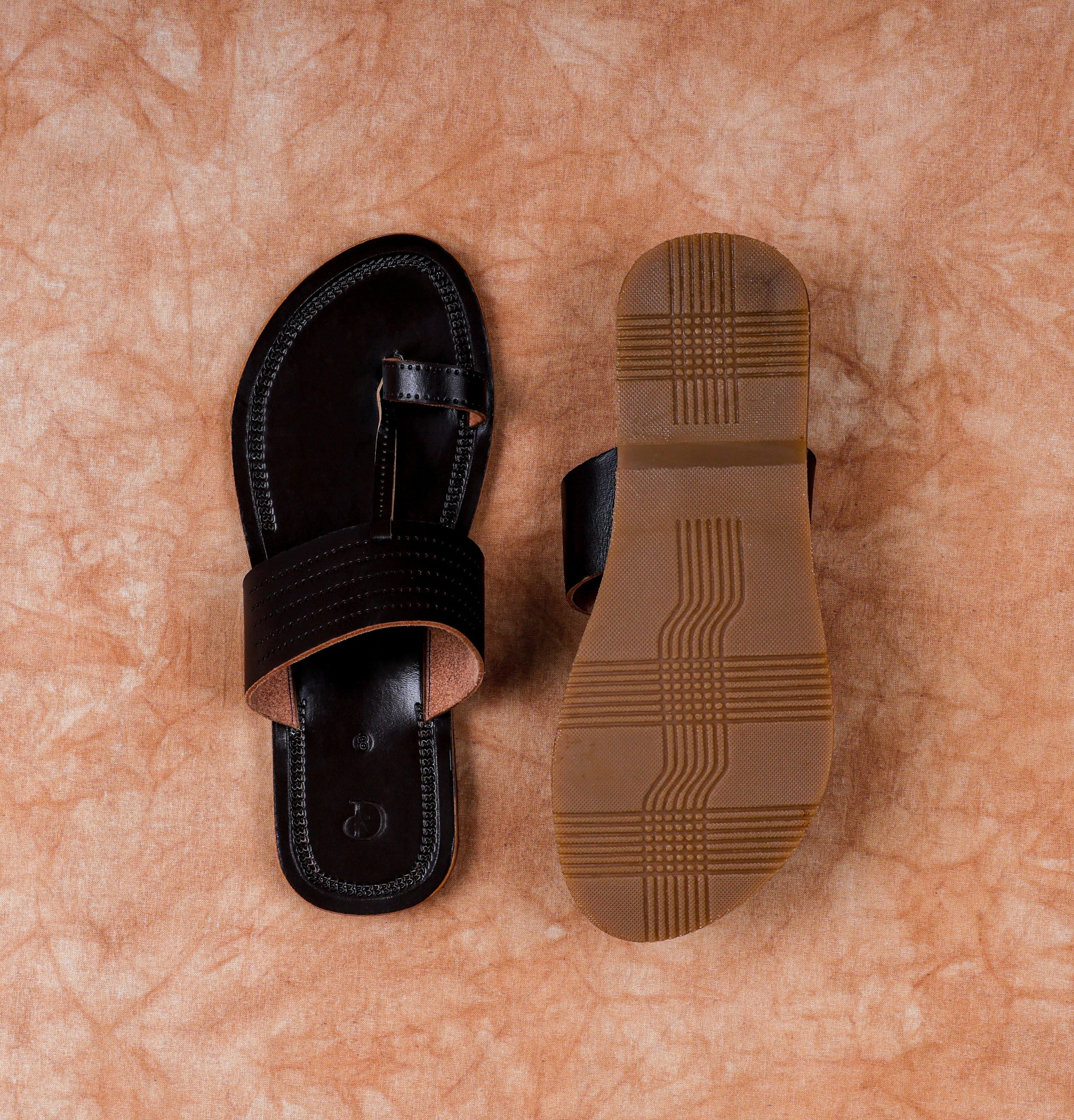 Dark Brown Leather Open Toe Kolhapuri Sandals