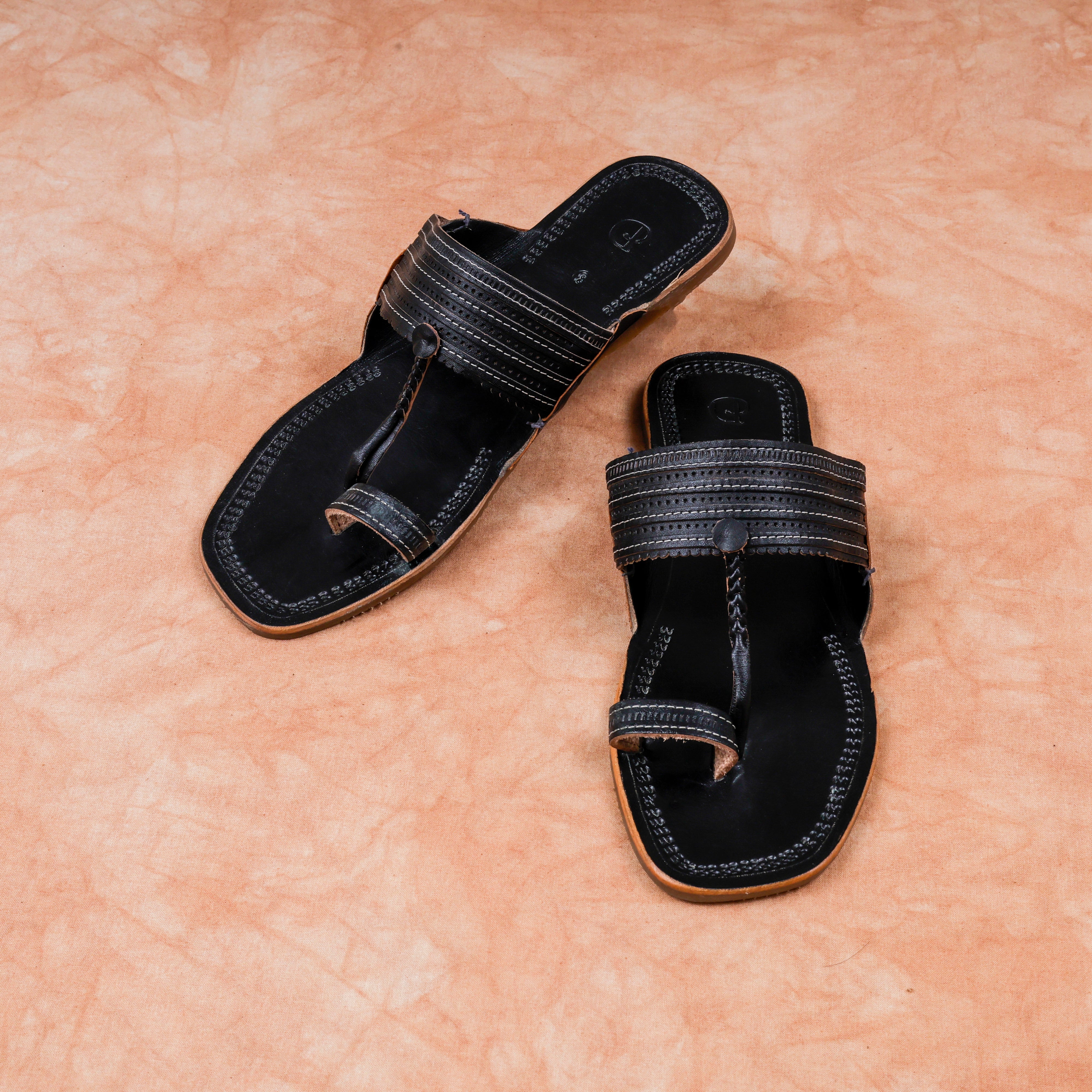 Black Patent Leather Kolhapuri Sandals