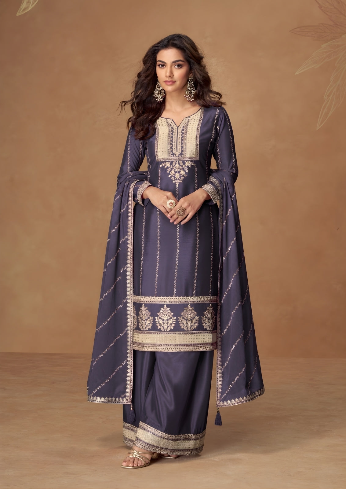 Embroidered Chinon Silk Sharara Suit