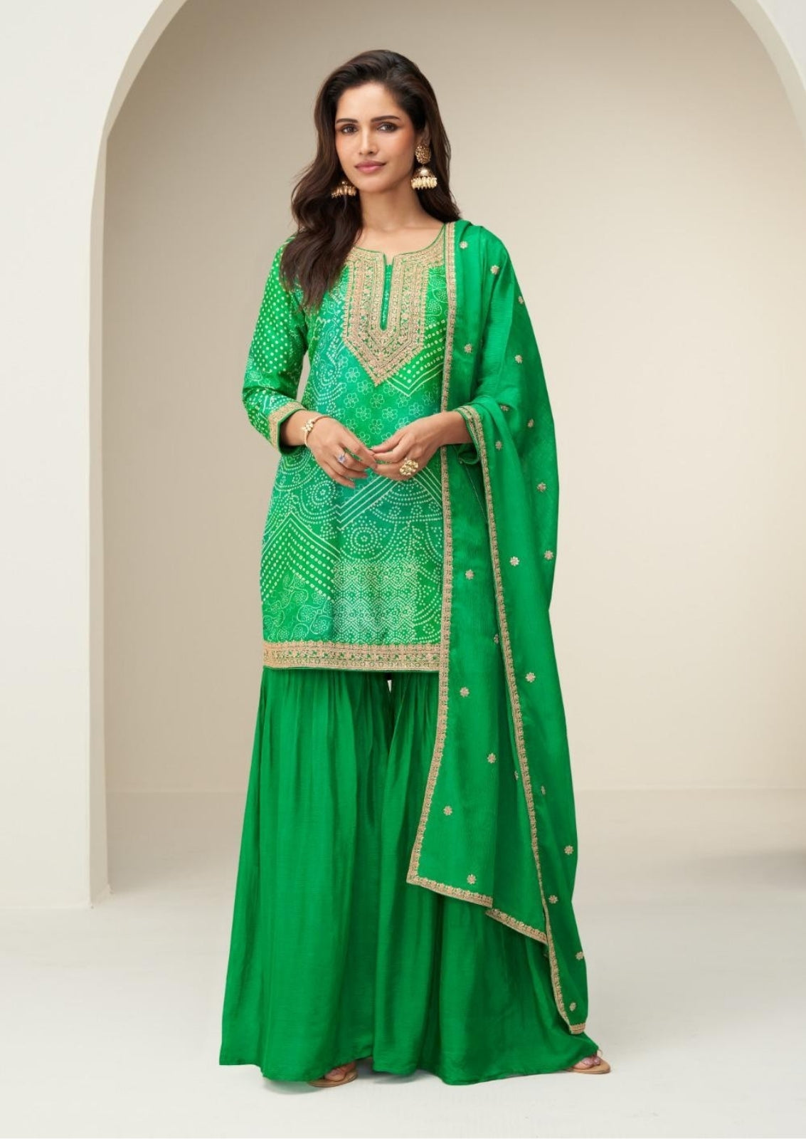Crepe Silk Ensemble with Embroidered Dupatta