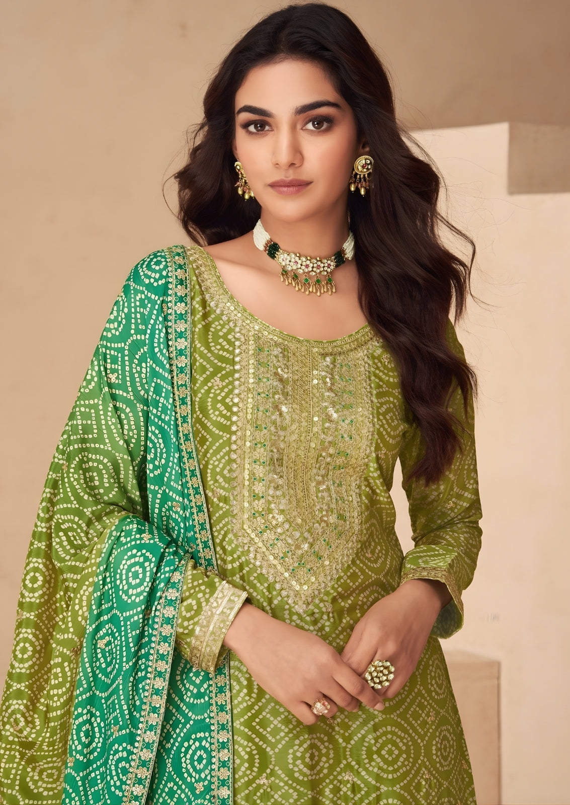 Mehendi Green Embroidered Sharara Set