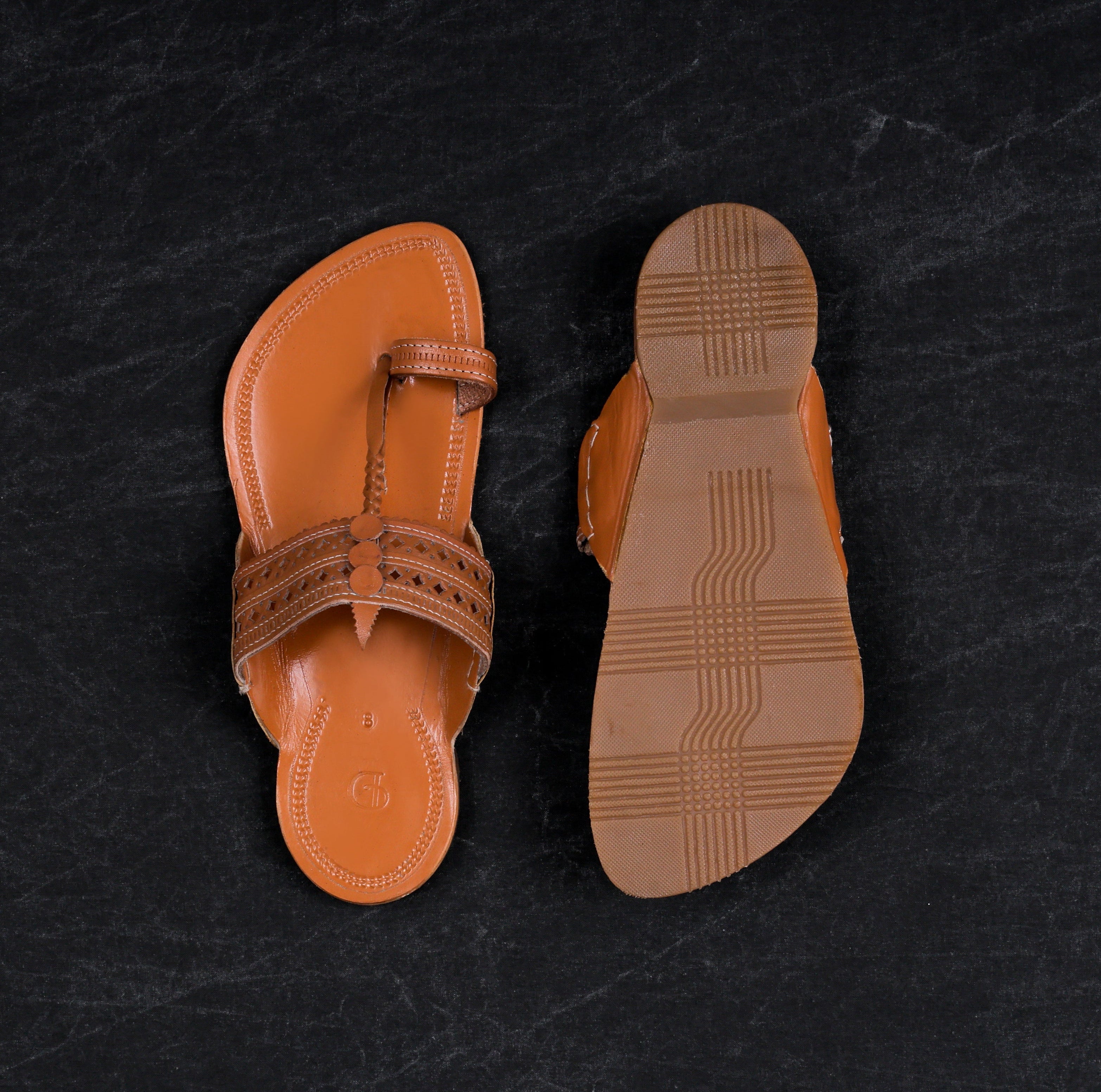 Tan Leather Open Toe Kolhapuri Sandals