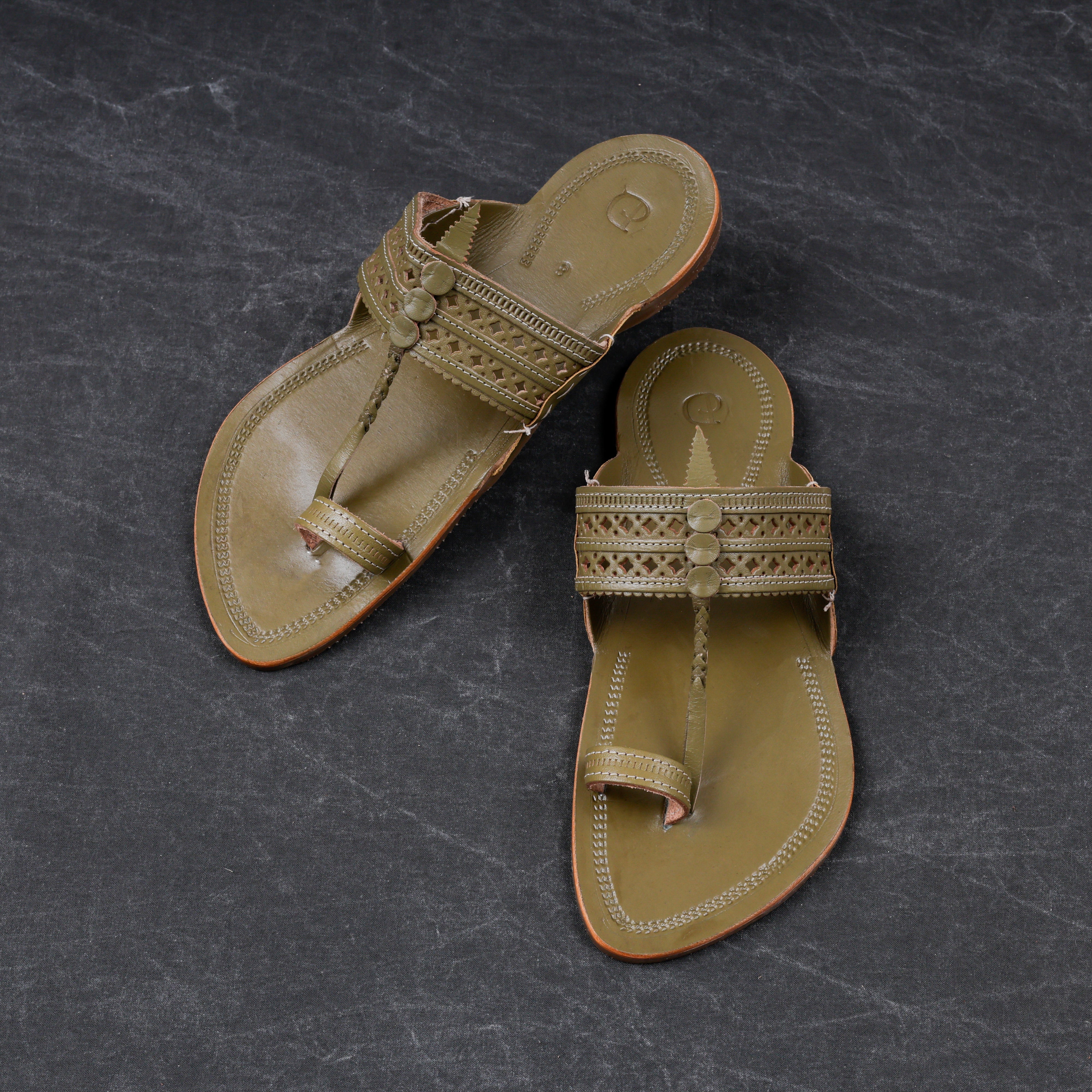 Olive Green Open Toe Kolhapuri Sandals