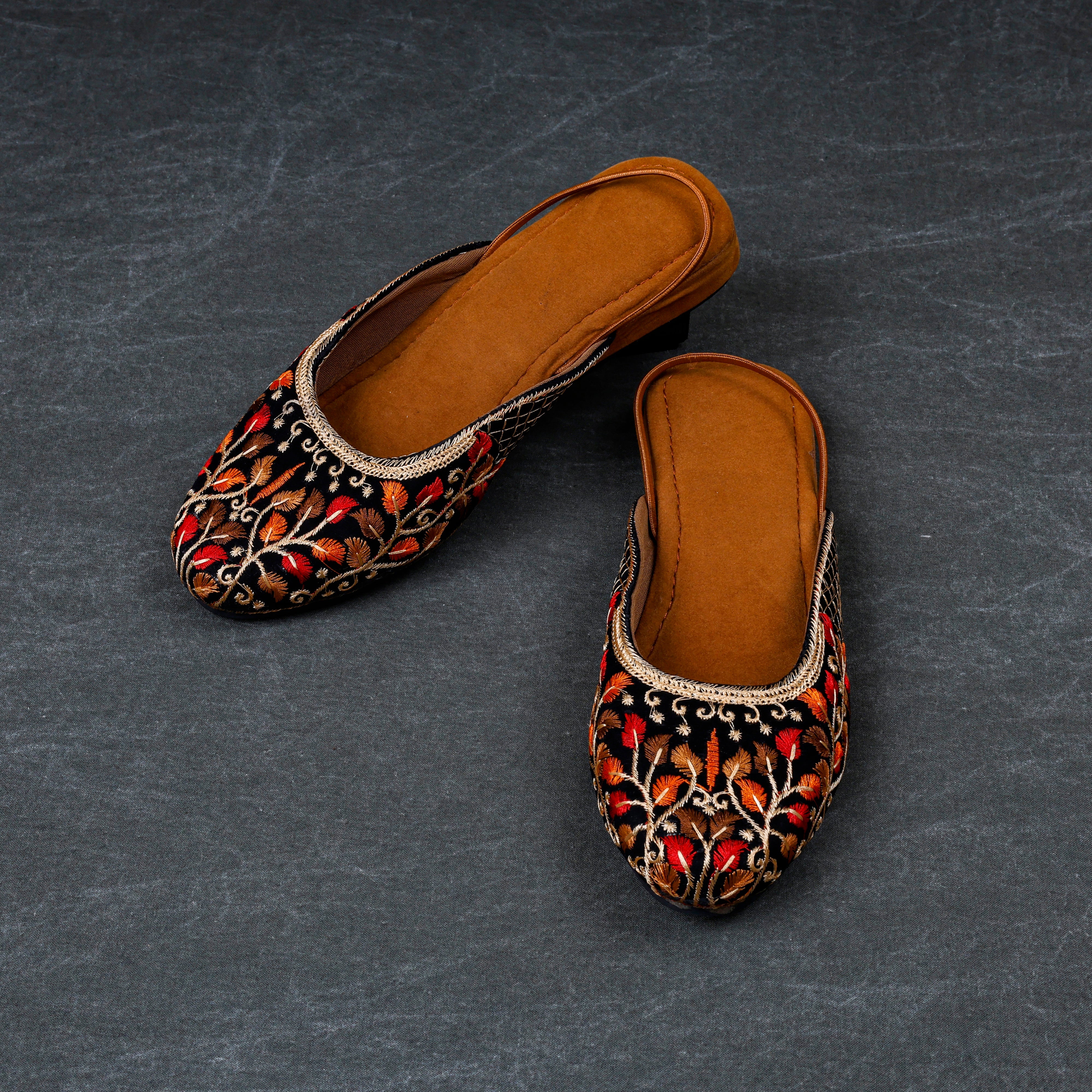 Almond Velvet Multicolor Ethnic Mules