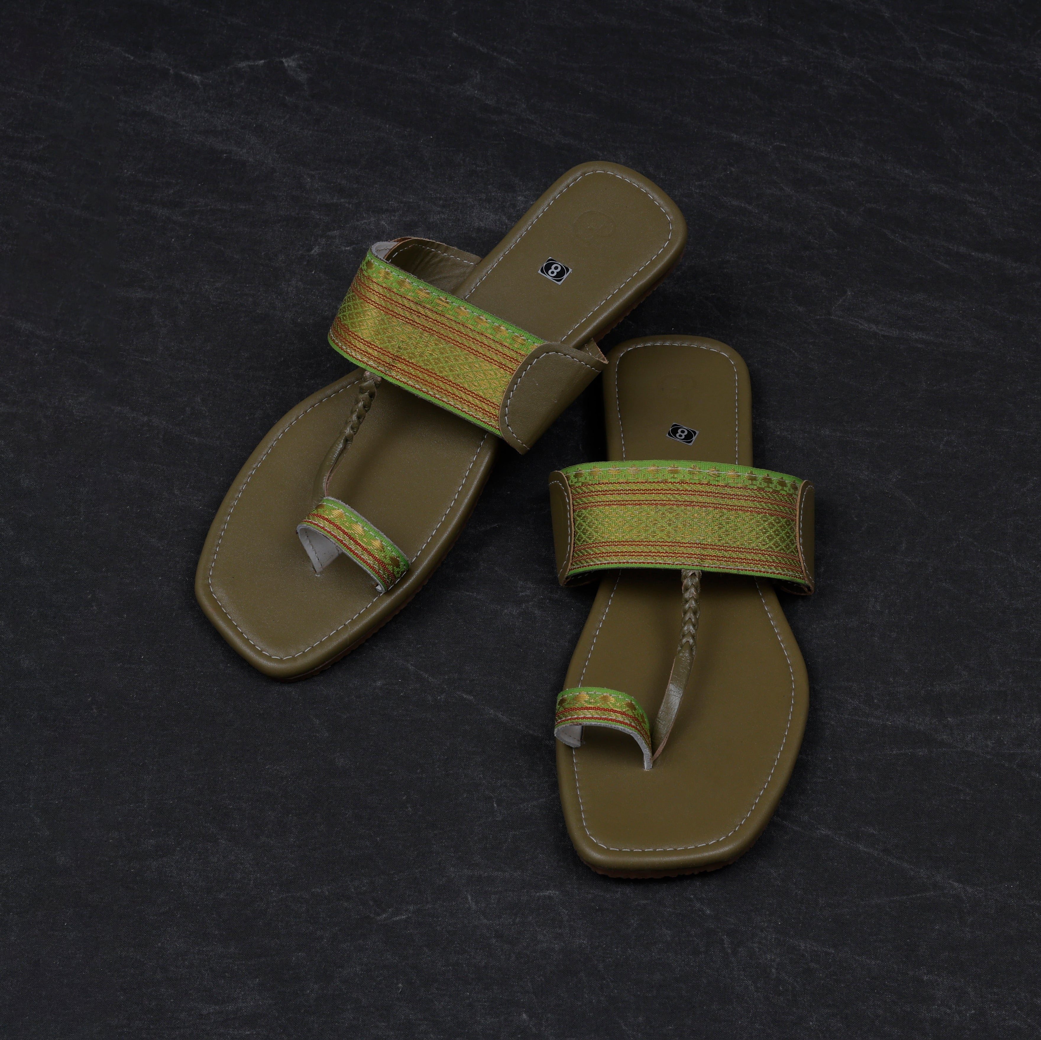 Olive Green Leather Kolhapuri Flats