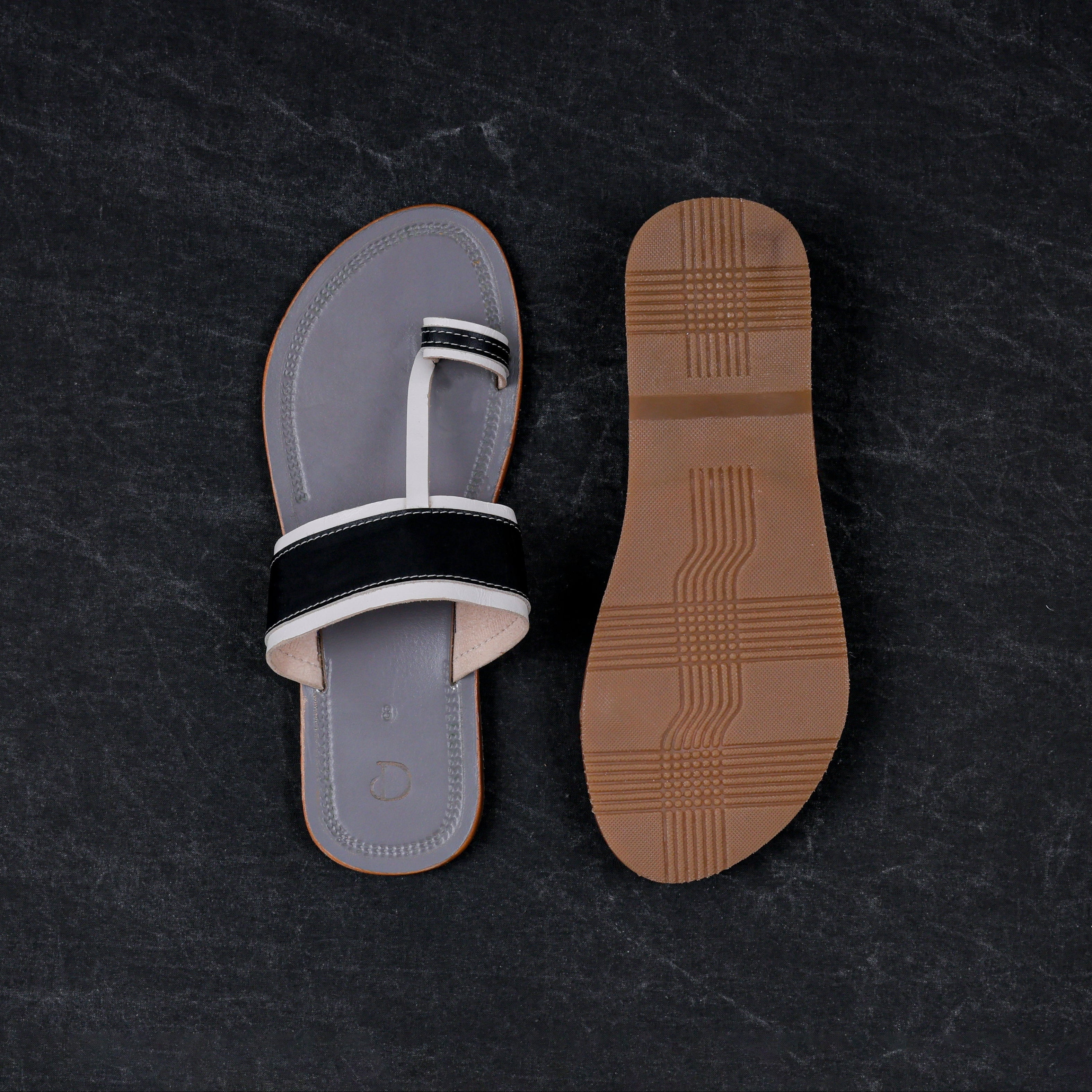 Two Tone Grey Artisan Kolhapuri Sandals