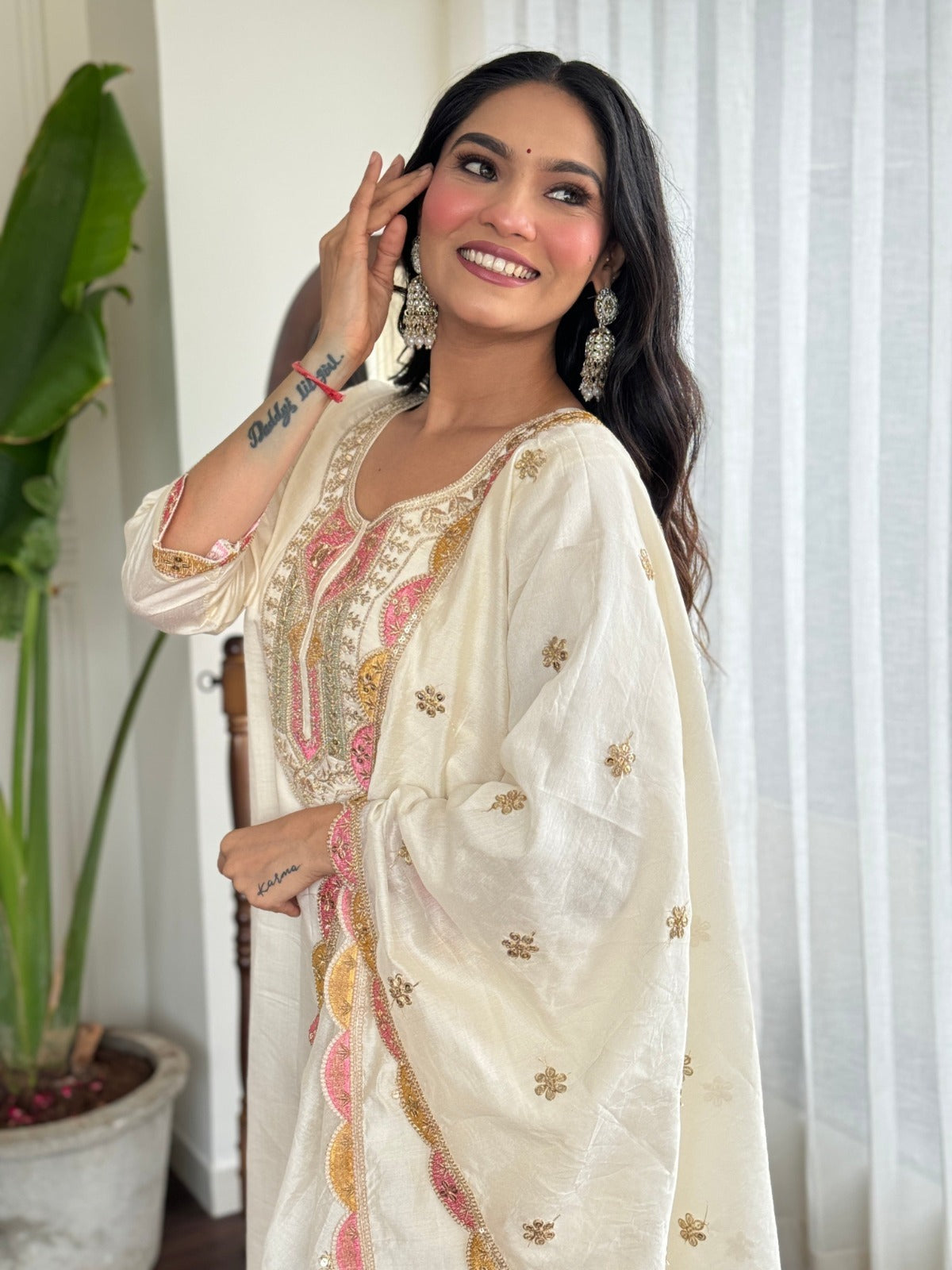 White Chanderi Silk Set with Elegant Embroidery