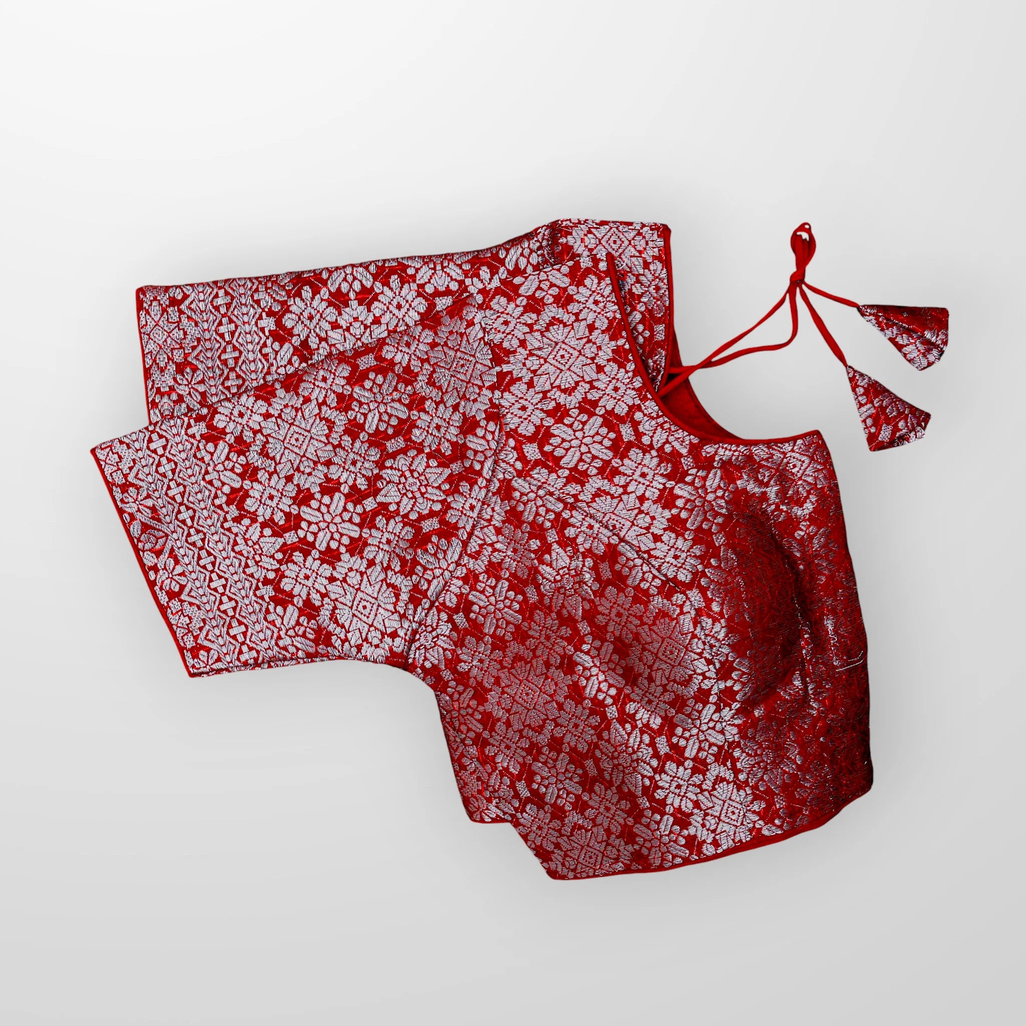Silver Brocade Silk Jacquard Readymade Blouse
