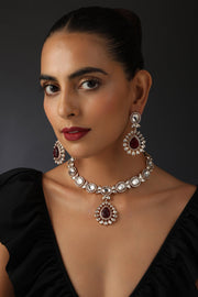 Crimson Blaze Polki Necklace Set - Dyulokha