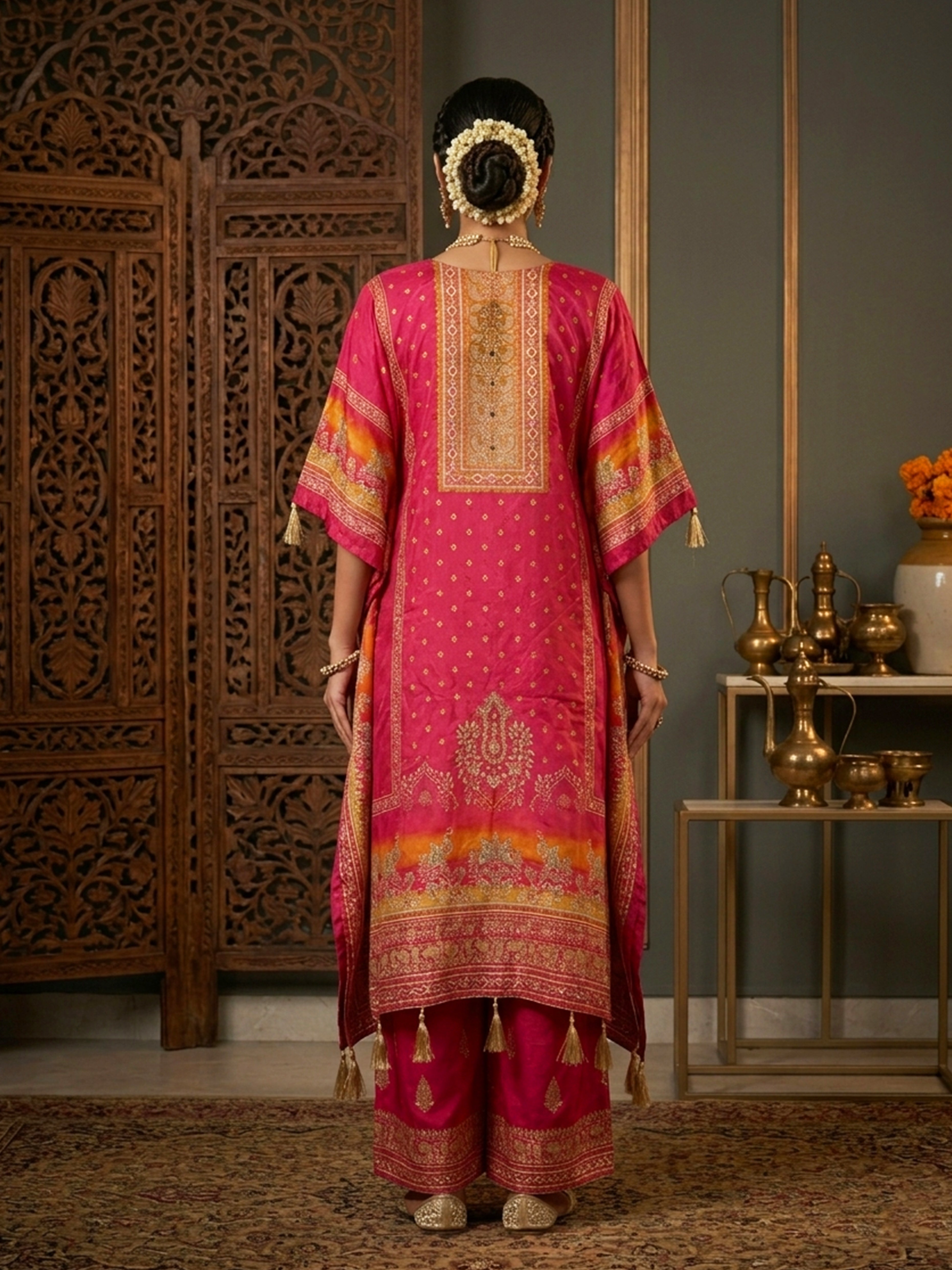 Floral Embroidered Crepe Kaftan