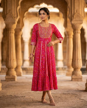 Rani Pink Rayon Gown With Elbow Sleeves