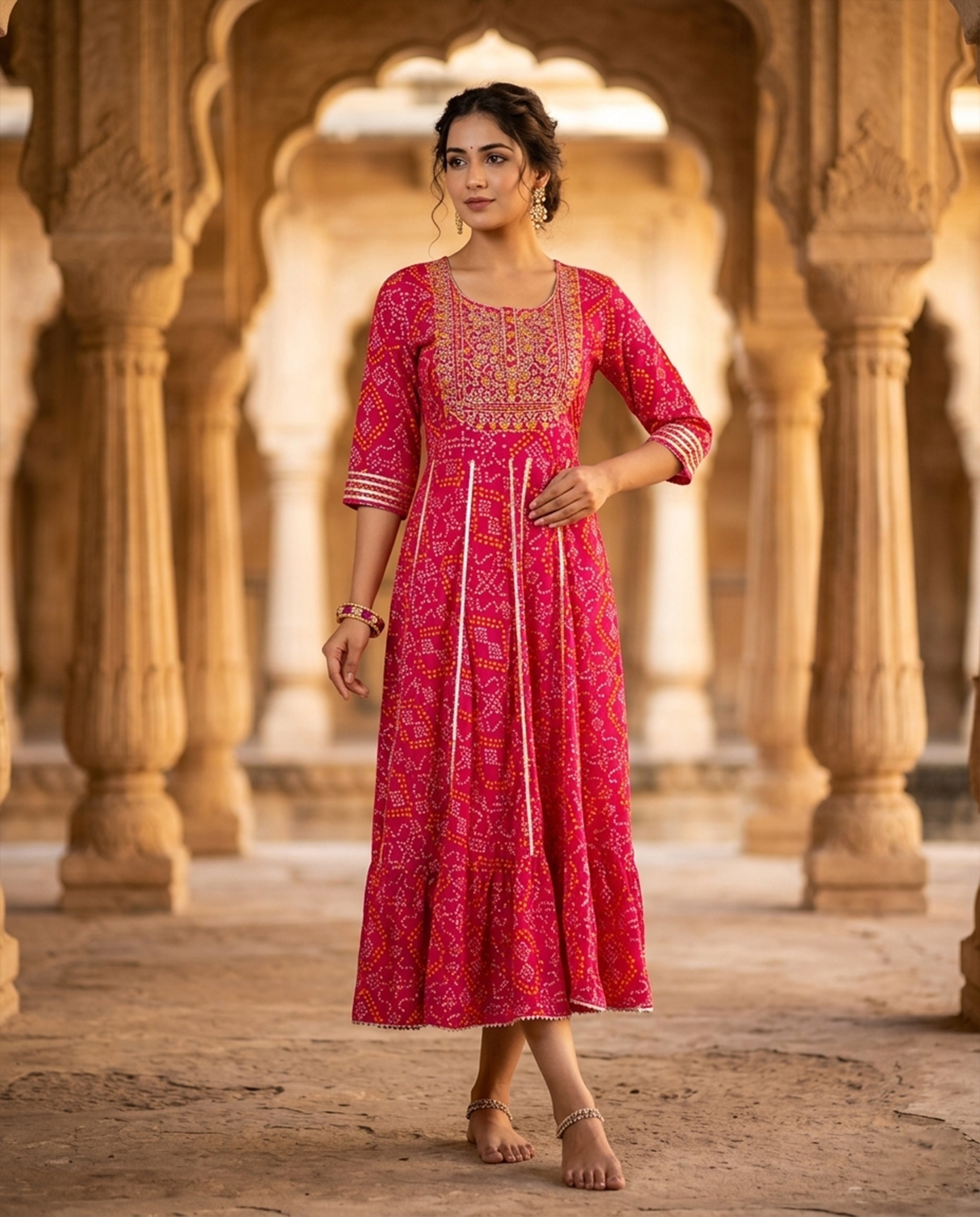 Rani Pink Rayon Gown With Elbow Sleeves