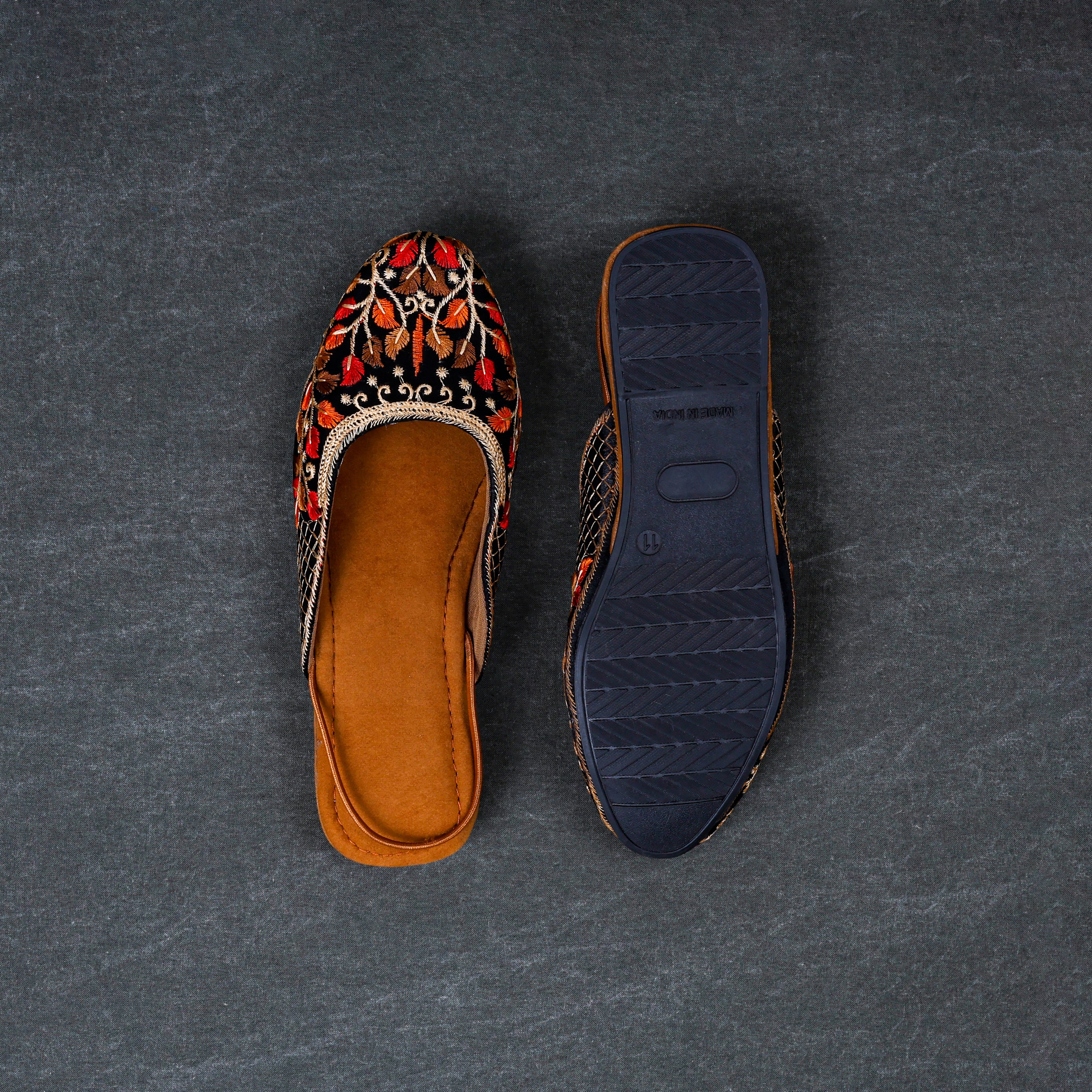 Almond Velvet Multicolor Ethnic Mules