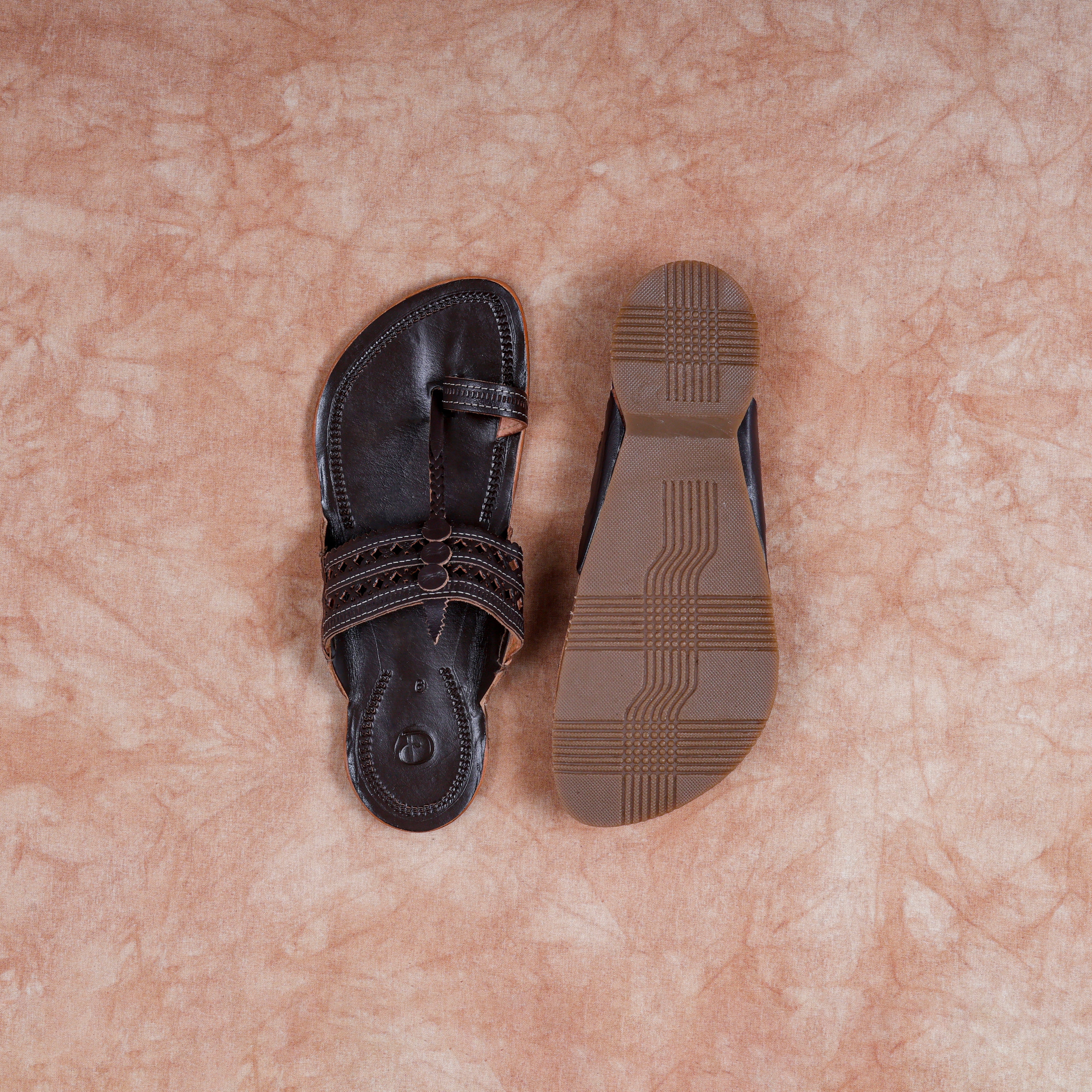 Dark Brown Glossy Leather Kolhapuri Sandals