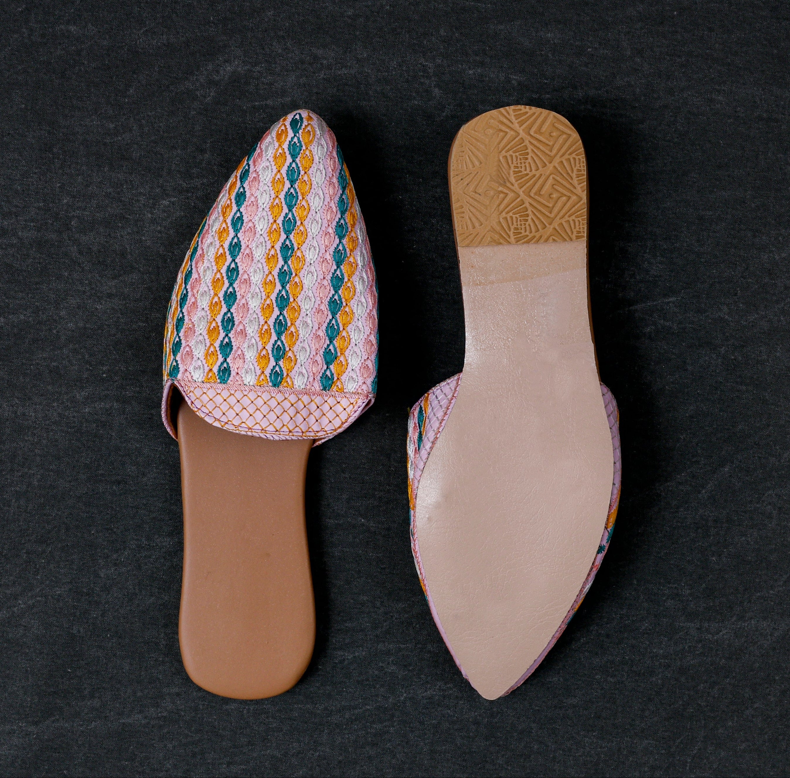 Multicolor Two Tone Ethnic Mules