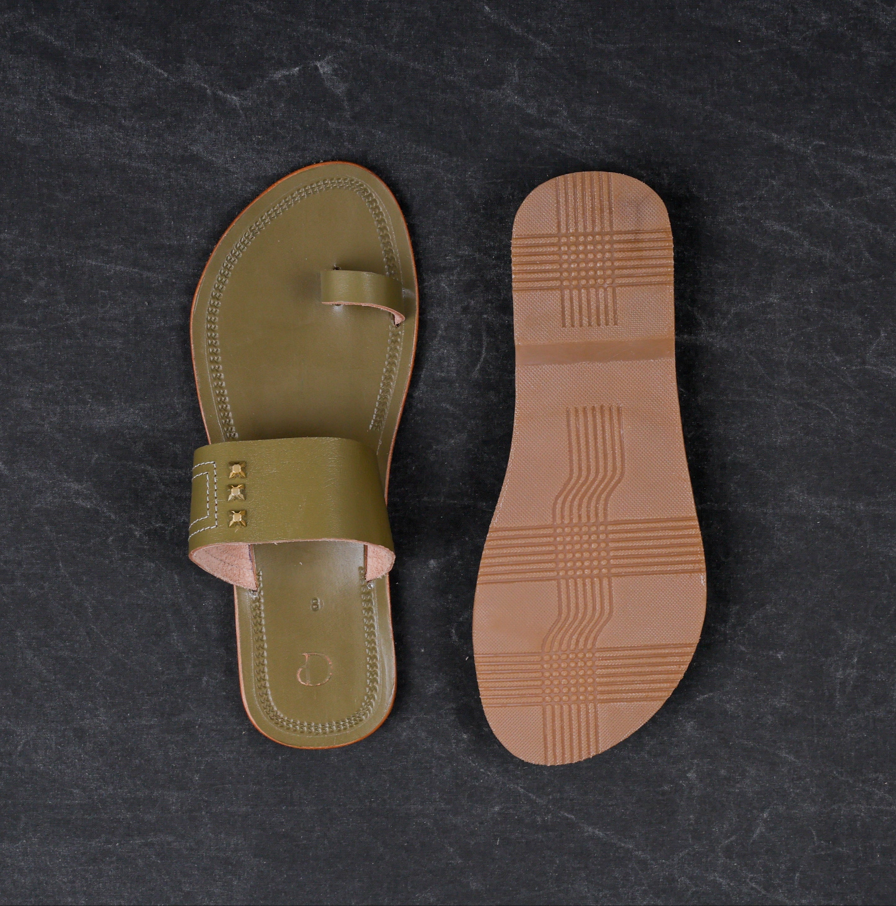 Olive Green Patent Leather Kolhapuri