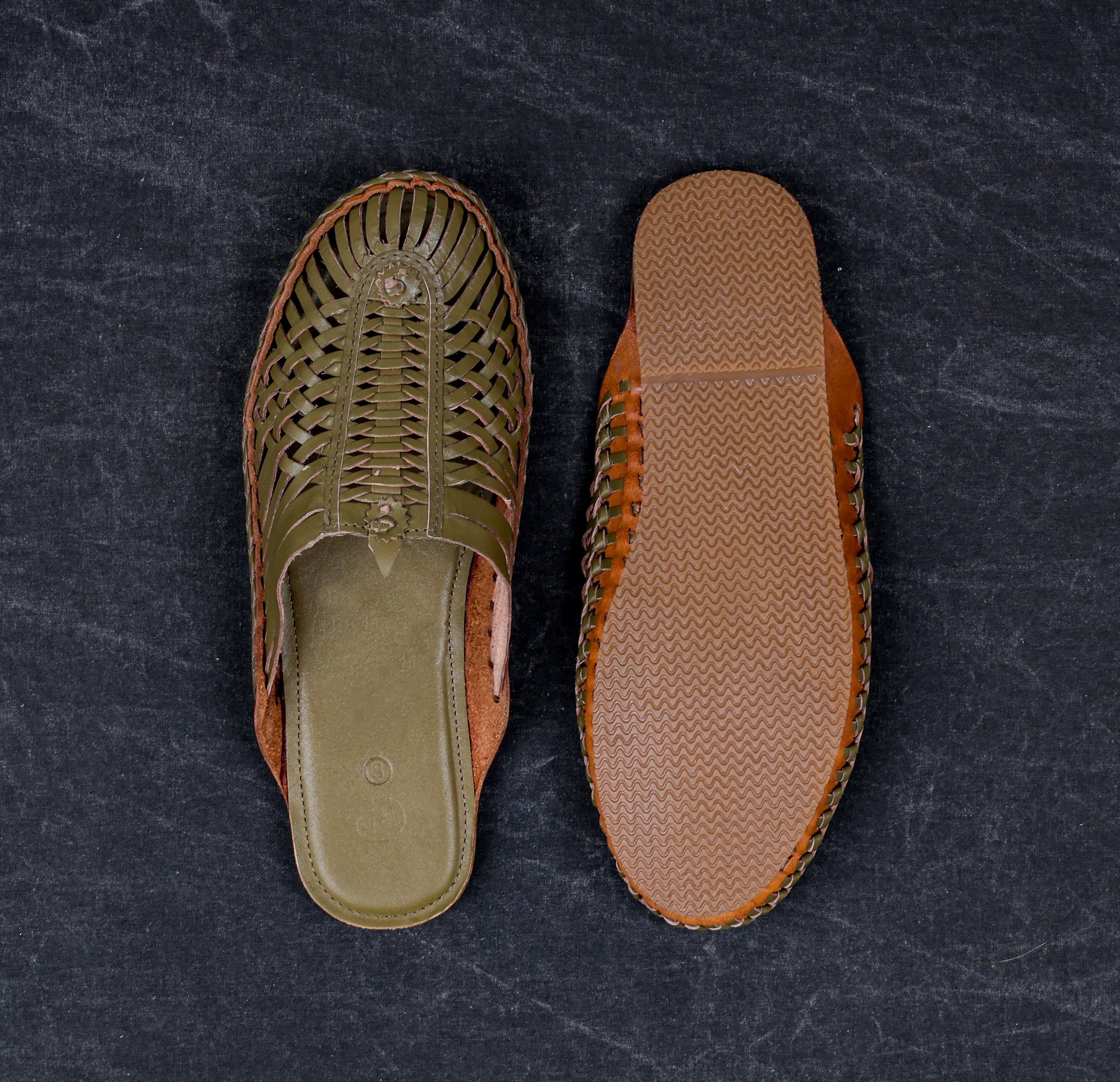 Olive Green Patent Leather Ethnic Mules