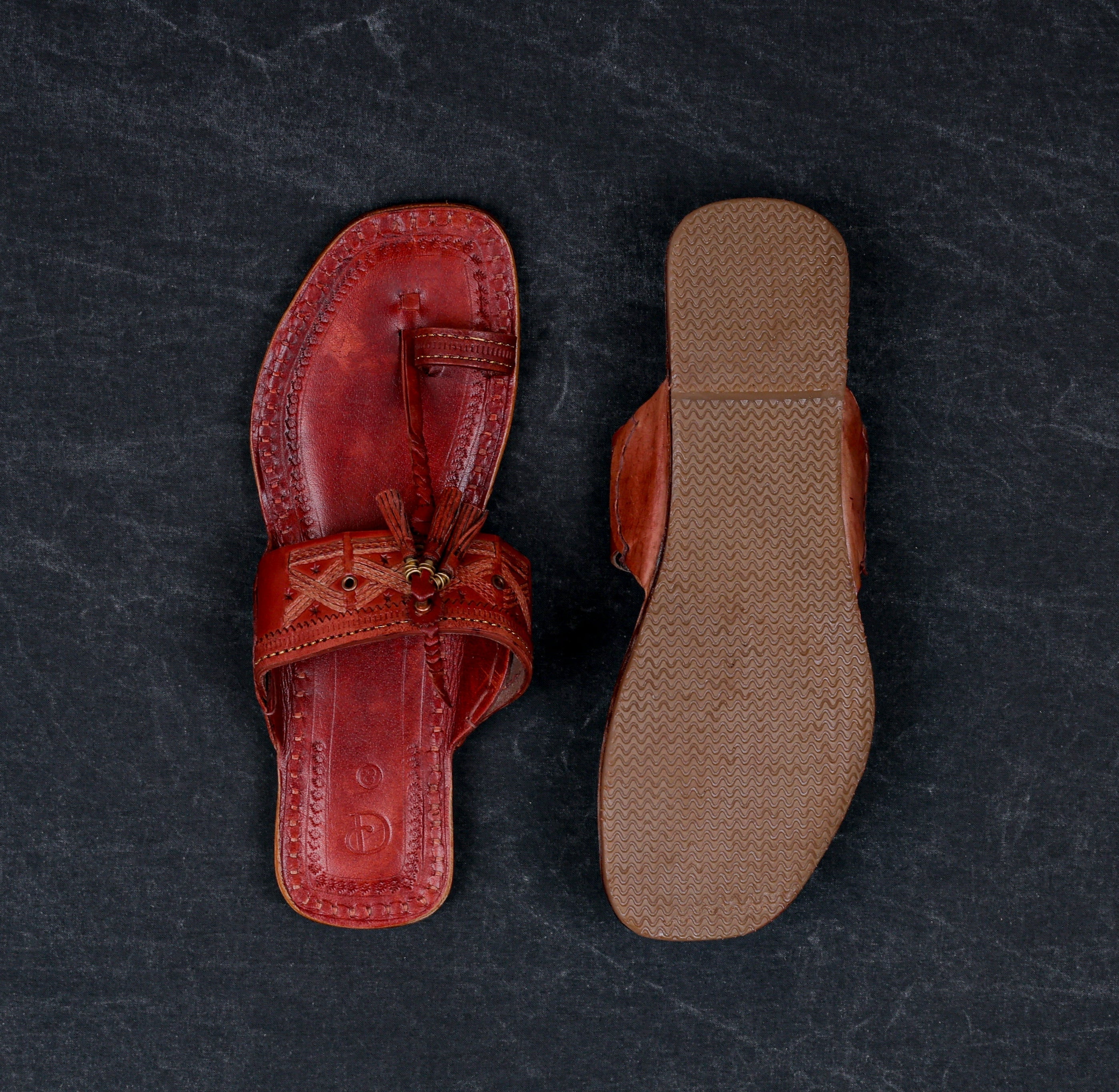 Dark Camel Leather Kolhapuri Sandals