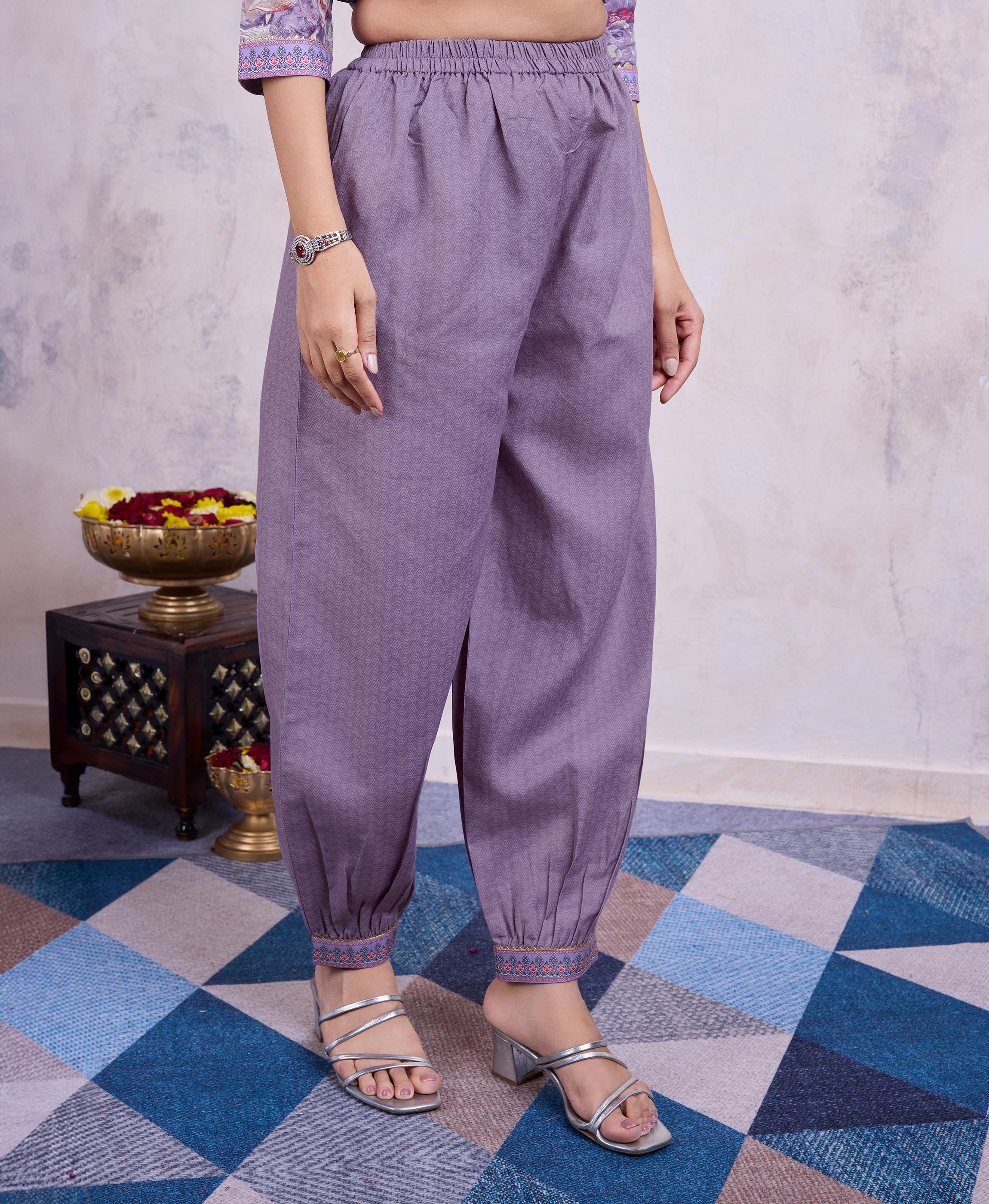 Lavender Cotton Embroidered Kurta