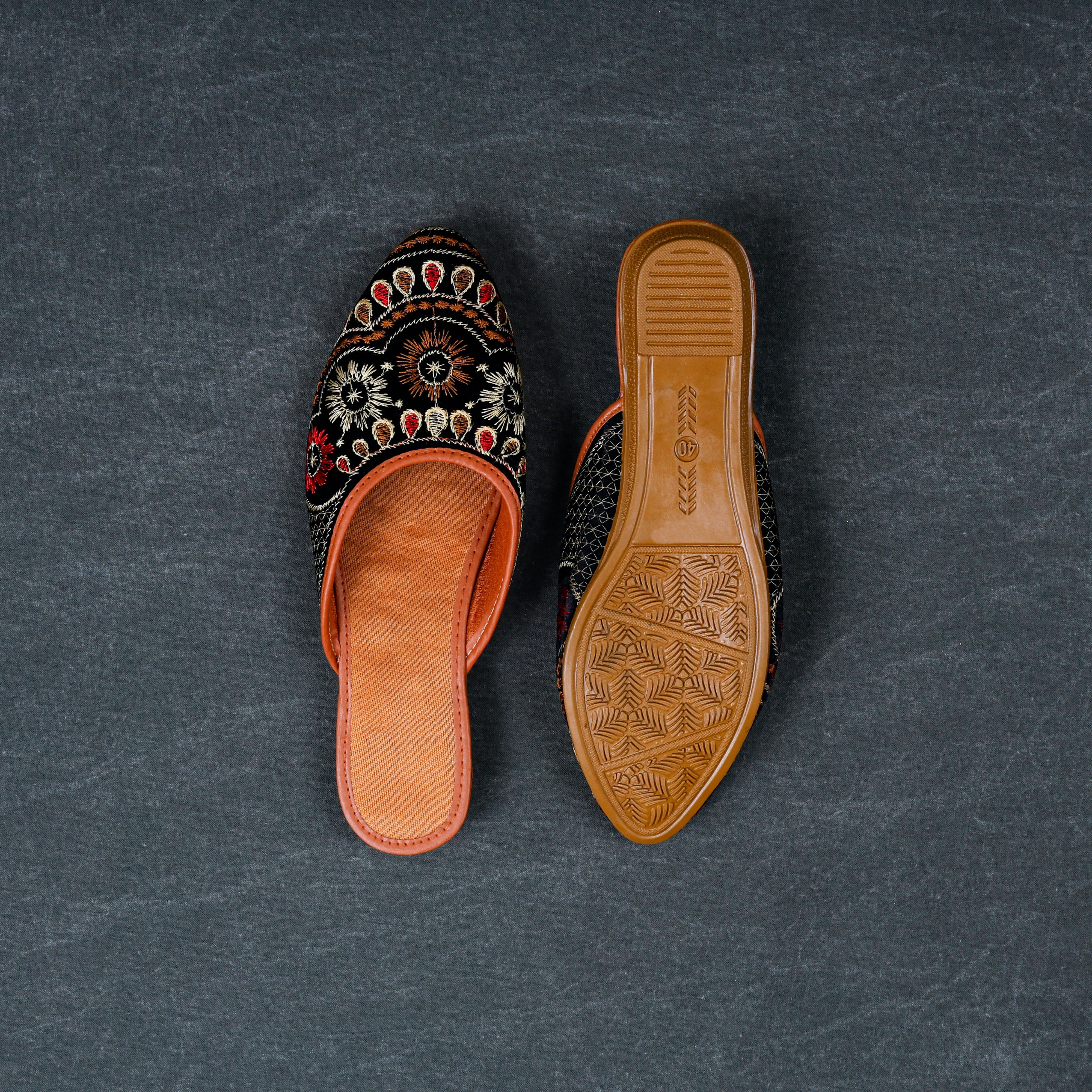 Black Velvet Slip On Mules