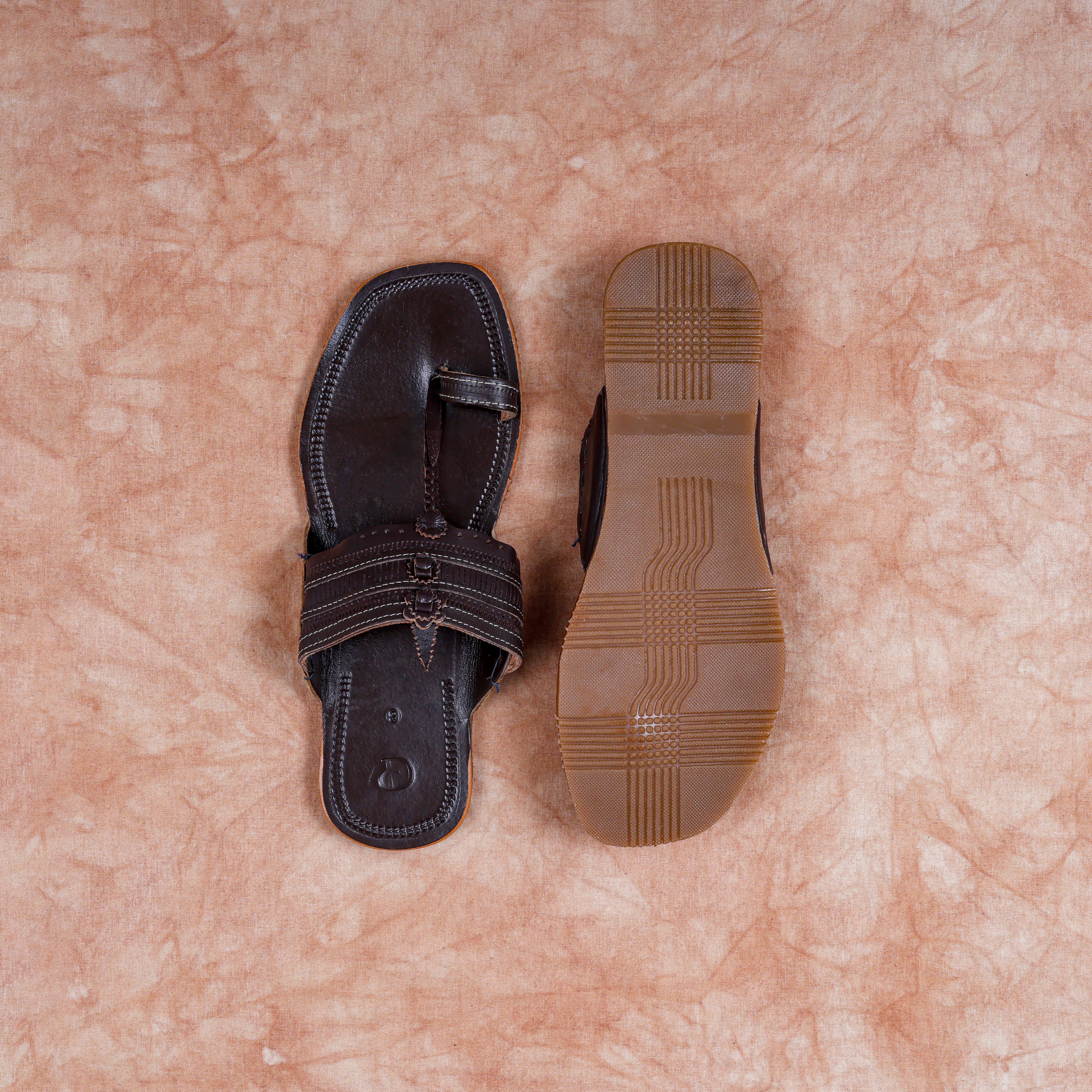 Dark Brown Heritage Patent Kolhapuri Sandals
