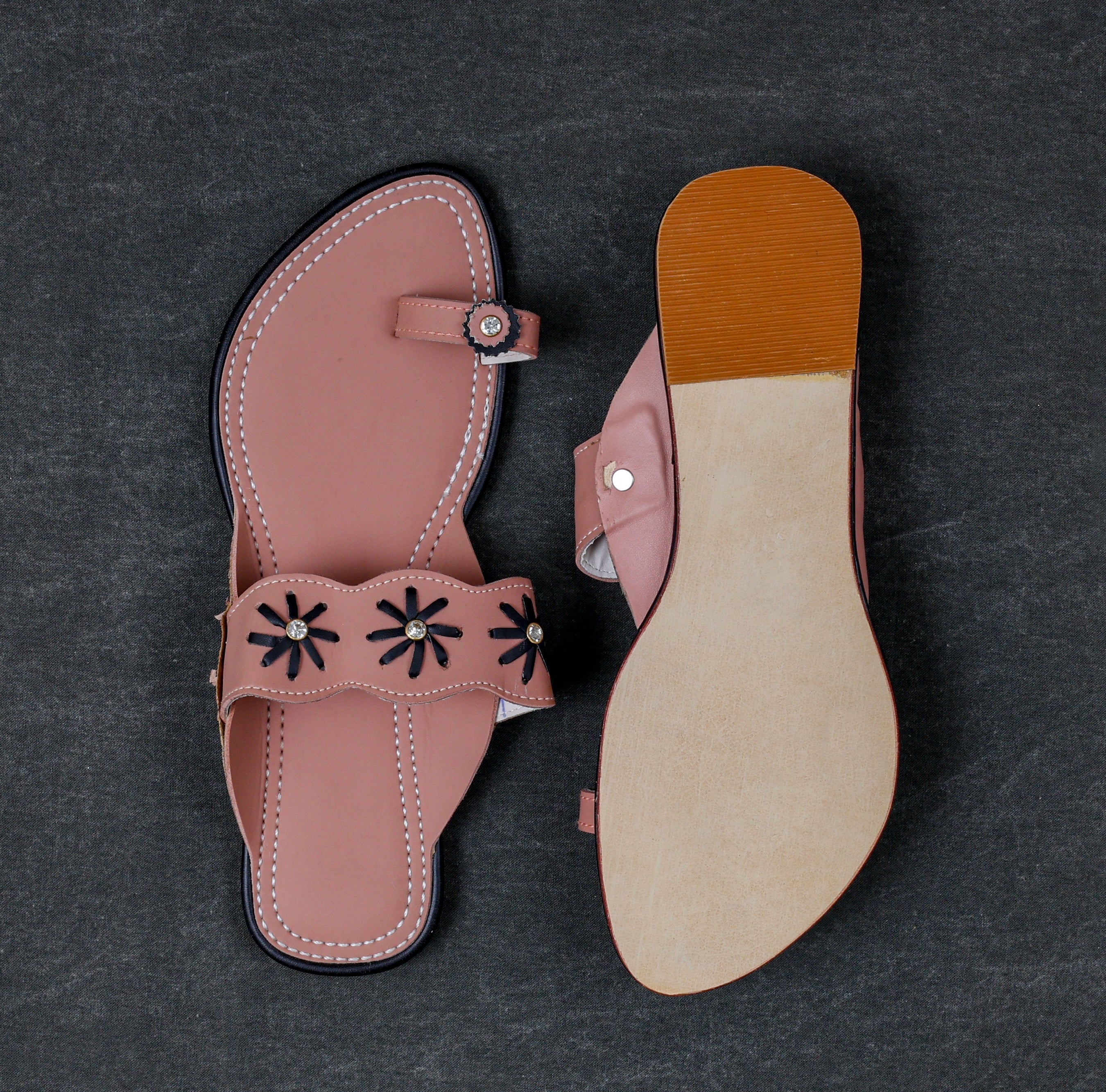 Peach Rexine Open Toe Ethnic Flats