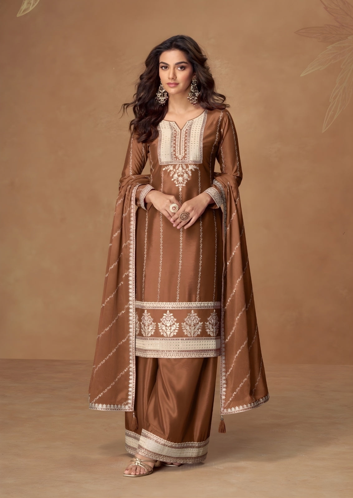 Embroidered Chinon Silk Sharara Suit