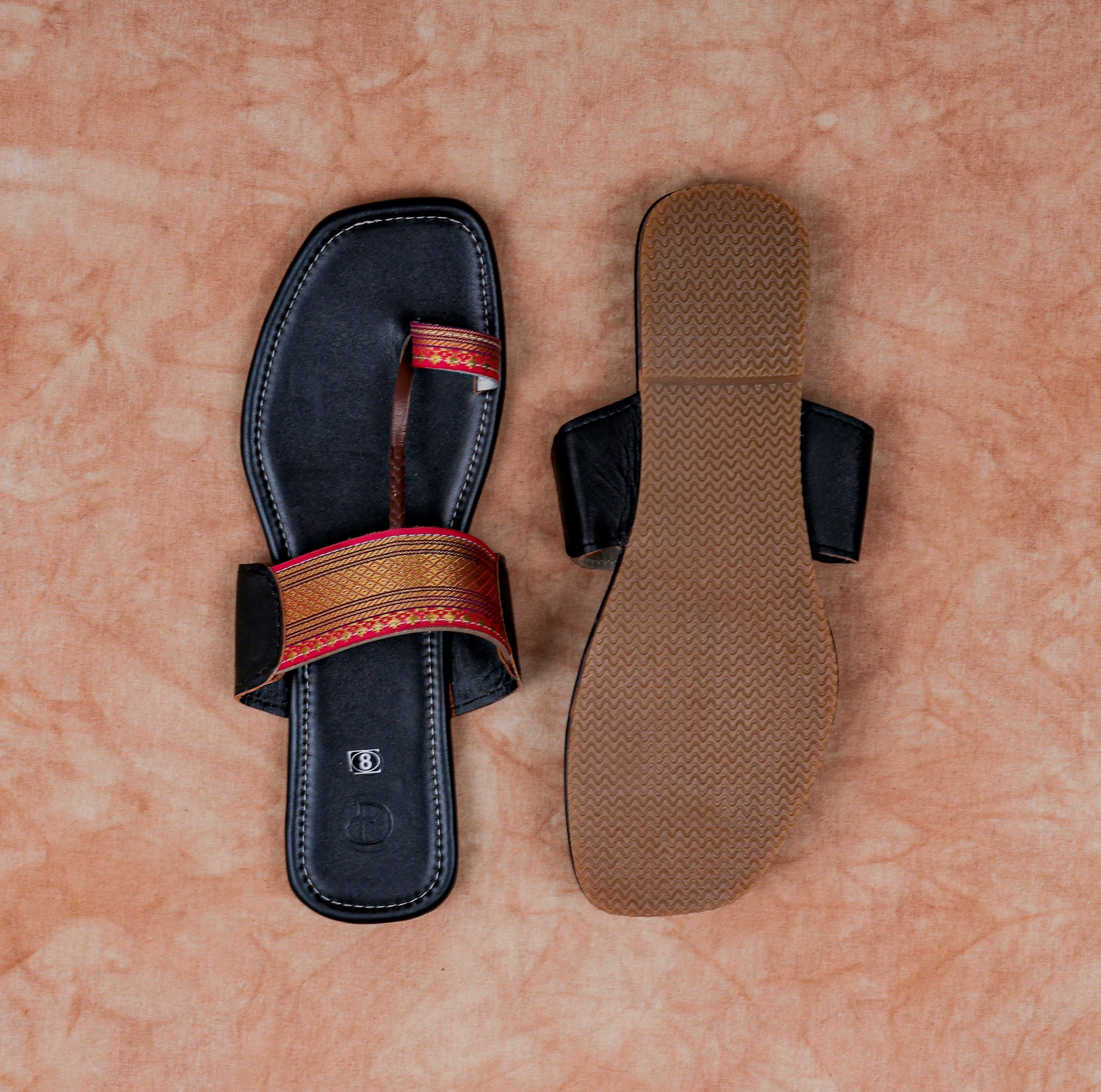 Black Two Tone Artisan Leather Flats