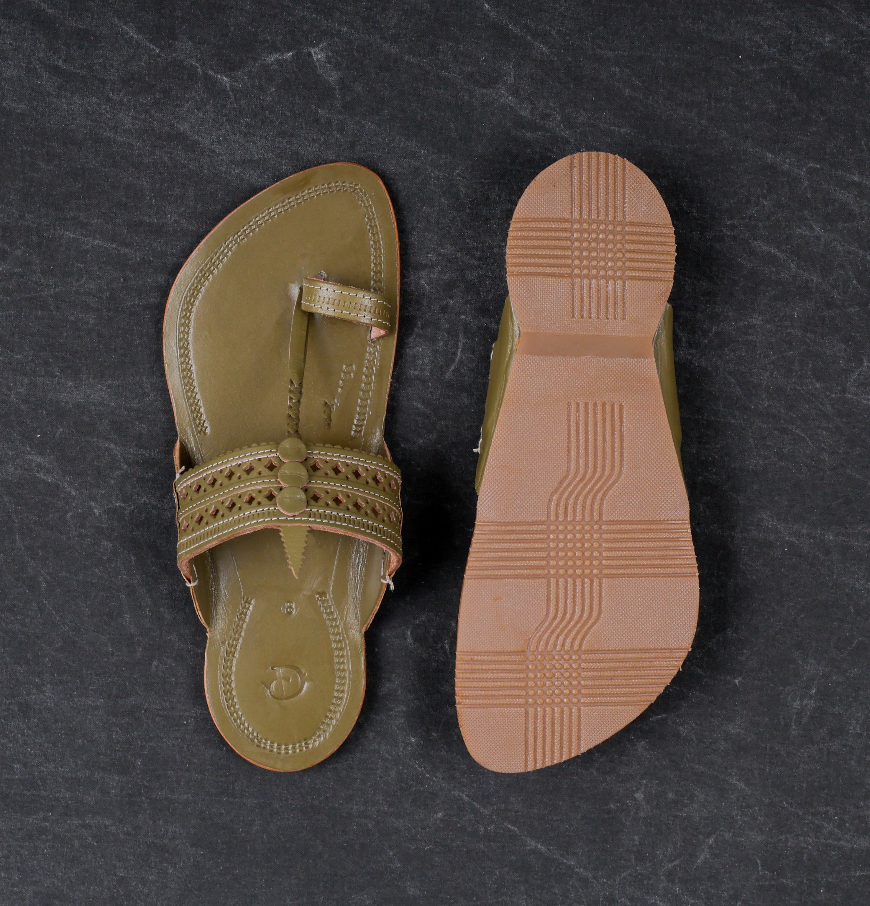 Olive Green Open Toe Kolhapuri Sandals