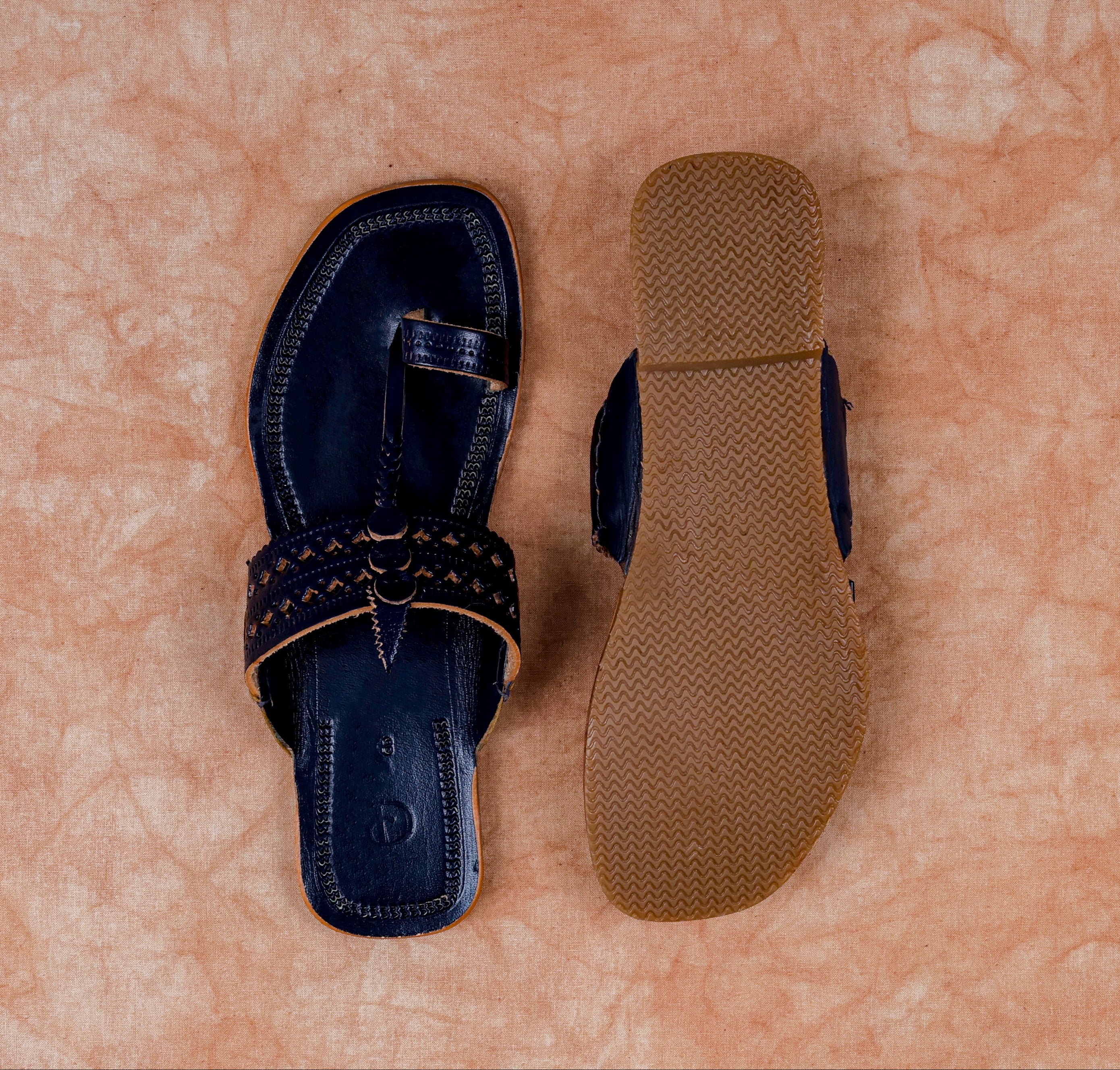 Navy Blue Open Toe Kolhapuri Sandals