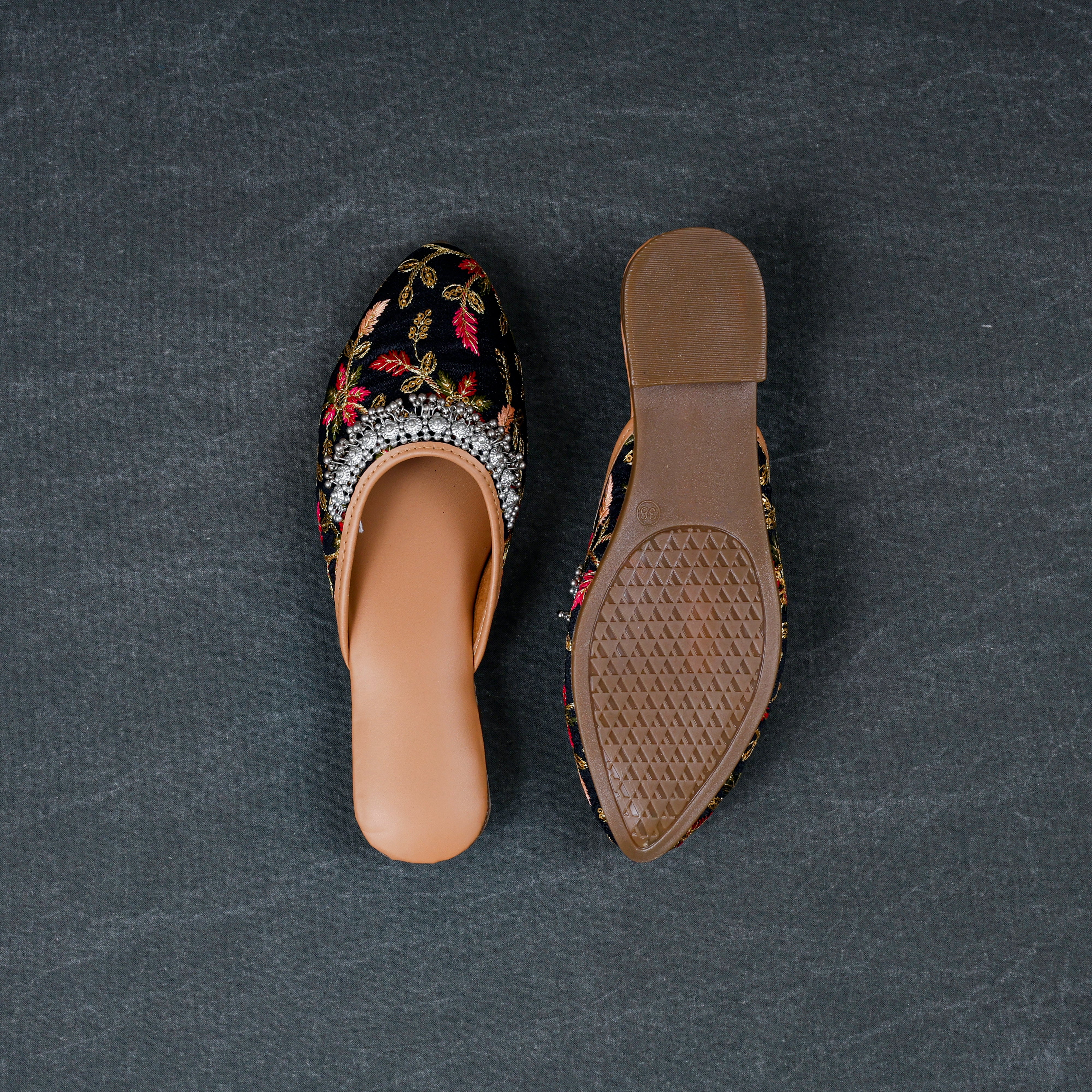 Black Soft Fabric Almond Mules
