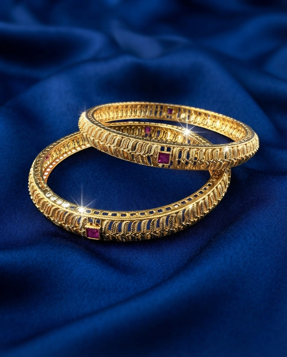 Bangles with Pink Square Leaf Design