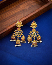 Bell-Shaped Danglers with Stones & Pearls