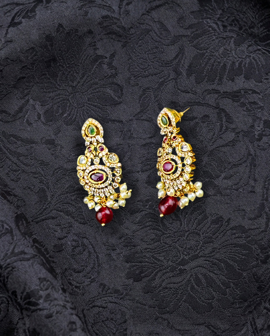 Elegant Red Stone Kante Necklace Set