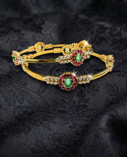 Floral Pink Stone Bangles with White Accents
