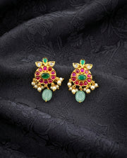 Floral Studs with Pink Stones