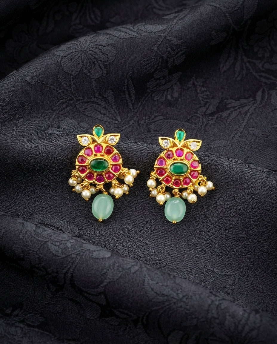 Floral Studs with Pink Stones