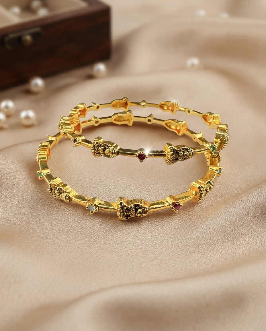 Graceful Bangles in Pink & White Stones