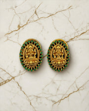 Laxmi Devi Studs with Green Stones