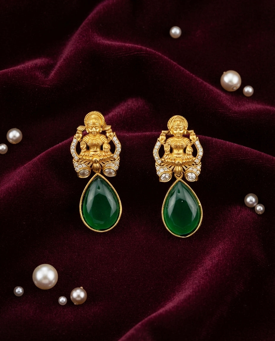 Laxmi Earrings with Bold Green Drops