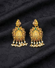 Laxmi Motif Danglers with Pearl Droplets