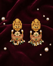 Laxmi Motif Moon Danglers
