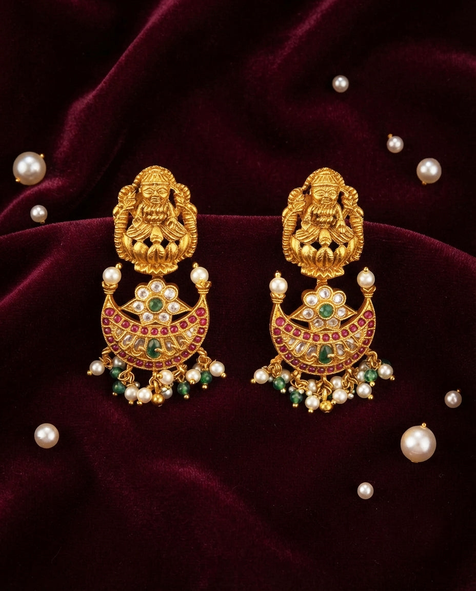 Laxmi Motif Moon Danglers