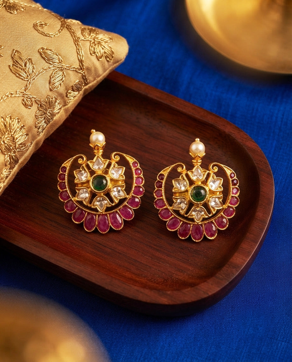 Moon-Shaped Red Stone Studs