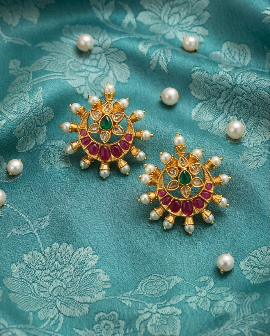 Moon-Shaped Studs with Pink Stones