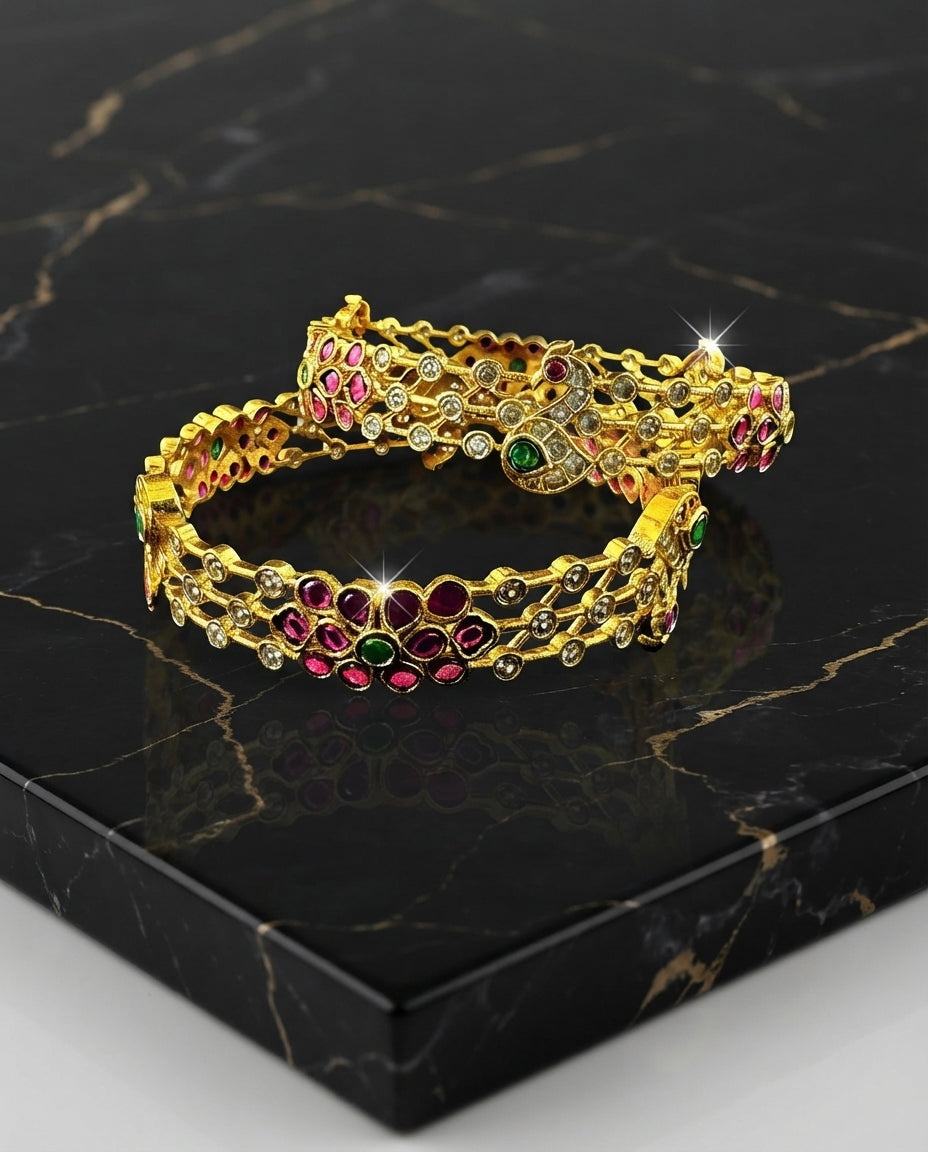 Multicolored Peacock and Flower Bangles