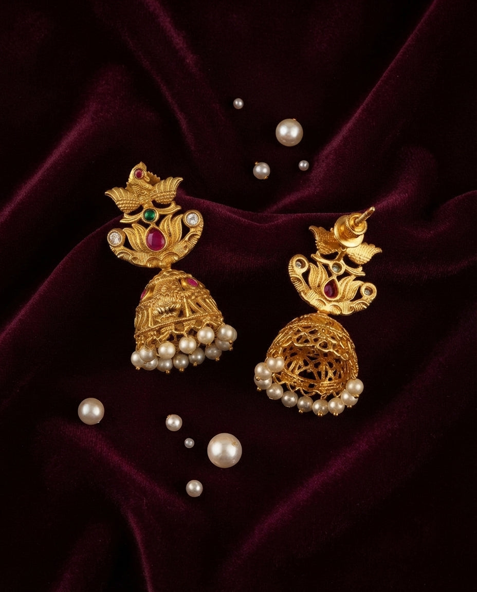Peacock jumkas and Pearl Drops